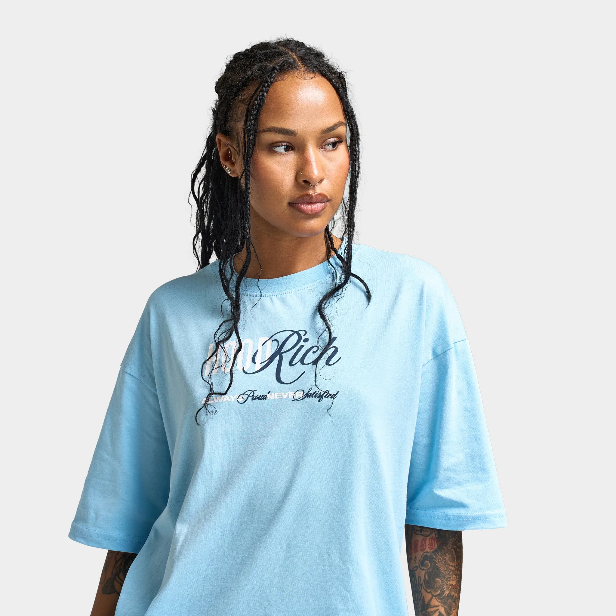 Hoodrich Women's Strike Oversized Graphic T-Shirt Clear Sky / White - Ombre Blue