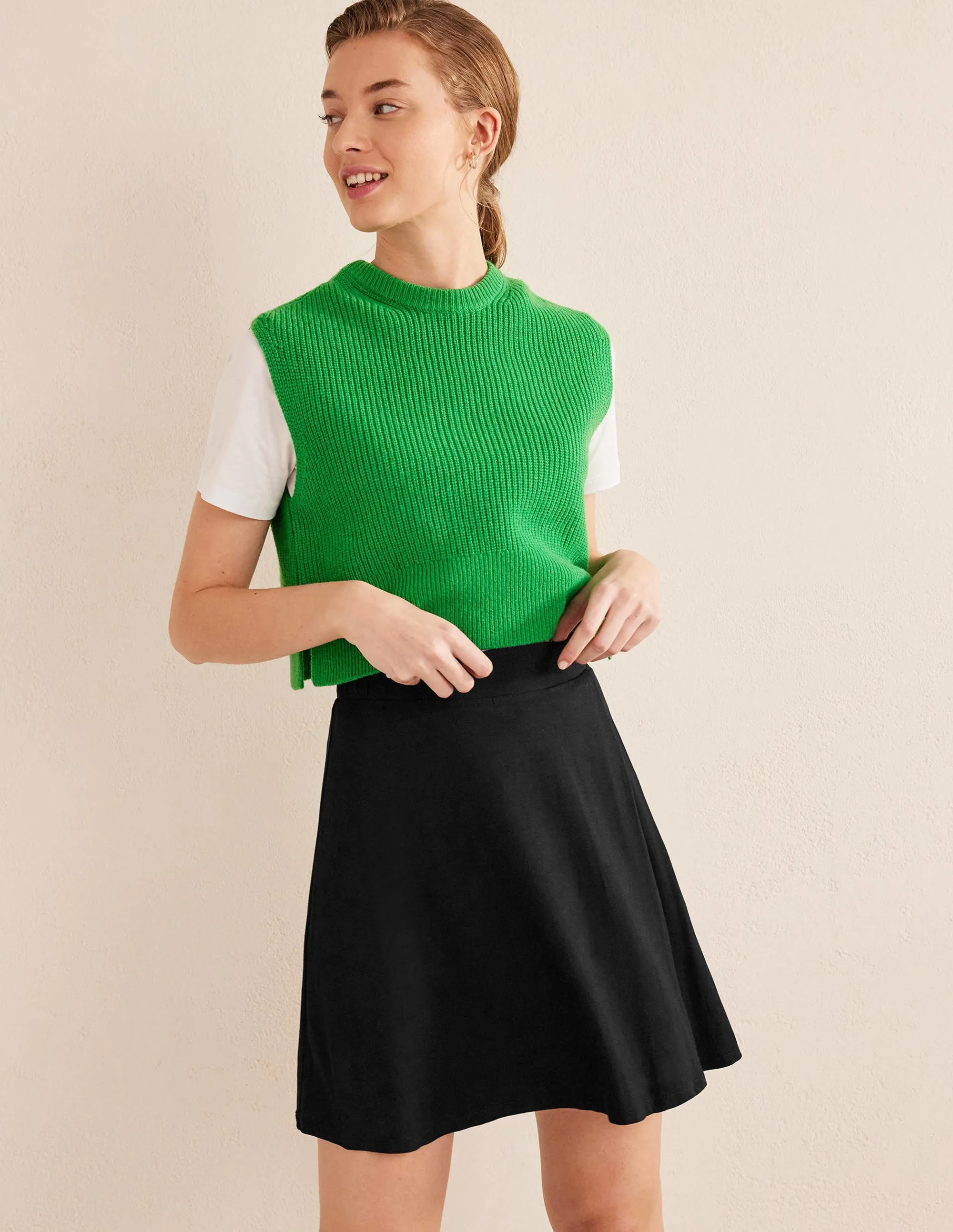 Jersey Wrap Mini Skirt-Black