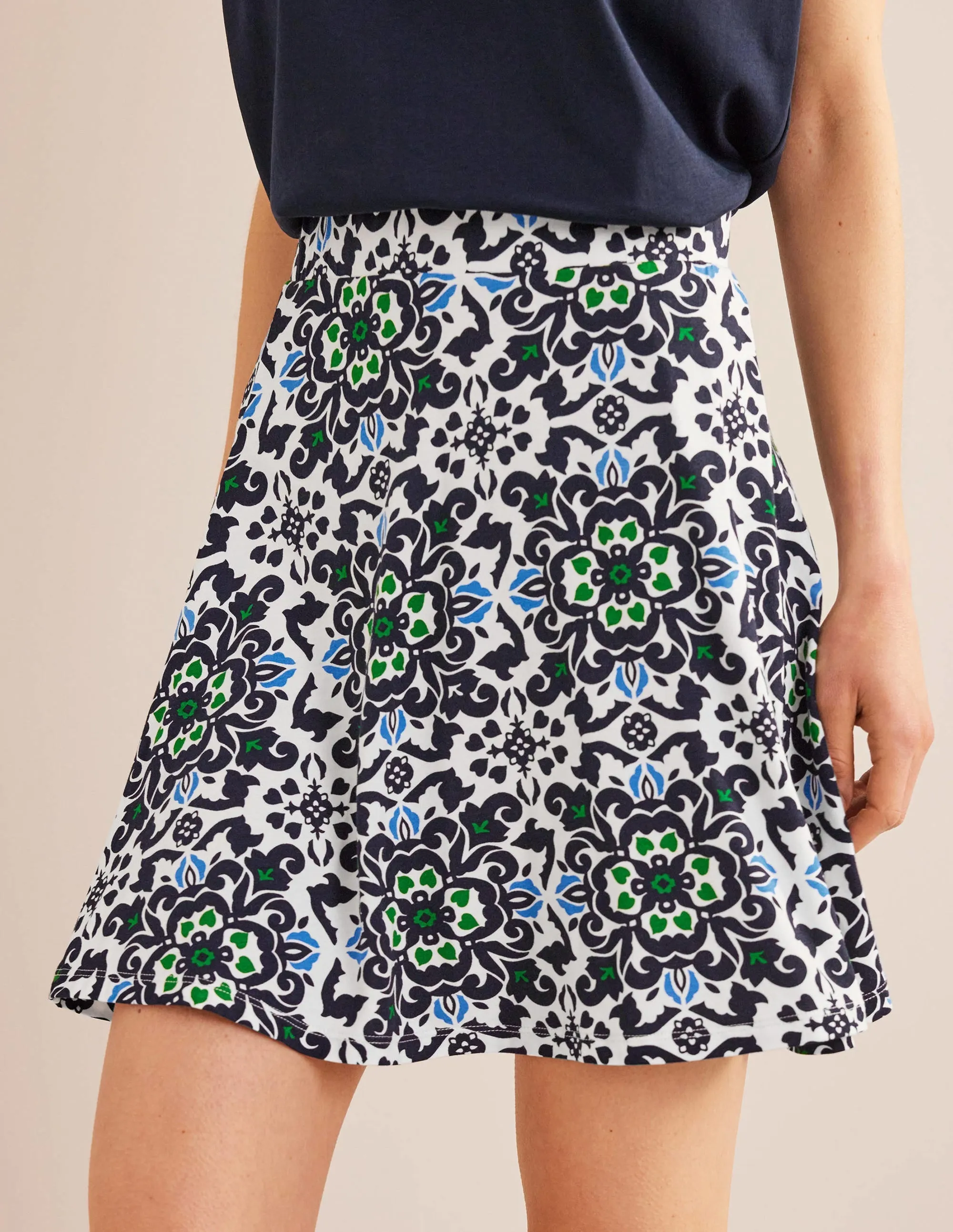Jersey Wrap Mini Skirt-French Navy, Opulent Pome