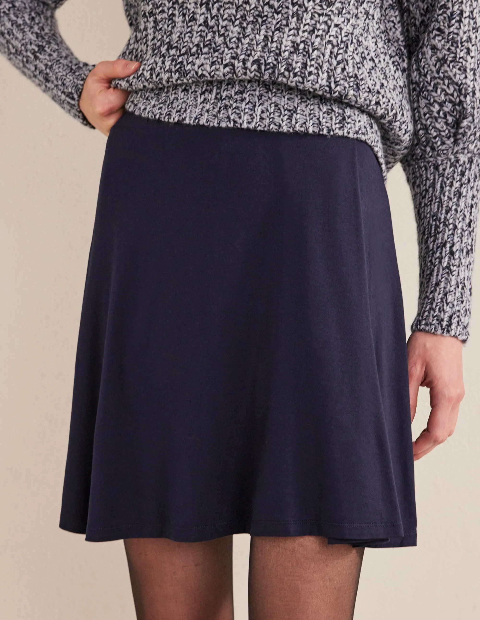 Jersey Wrap Mini Skirt-Navy