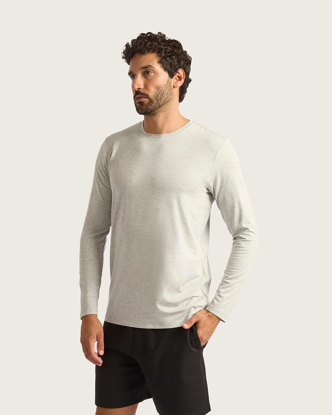 Men's Long Sleeve Crew Neck T-Shirt - Light Grey Marl