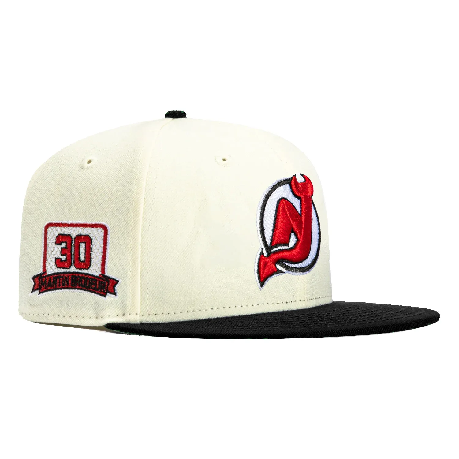 New Era 59Fifty New Jersey Devils 30 Martin Brodeur Patch Hat - White. Black
