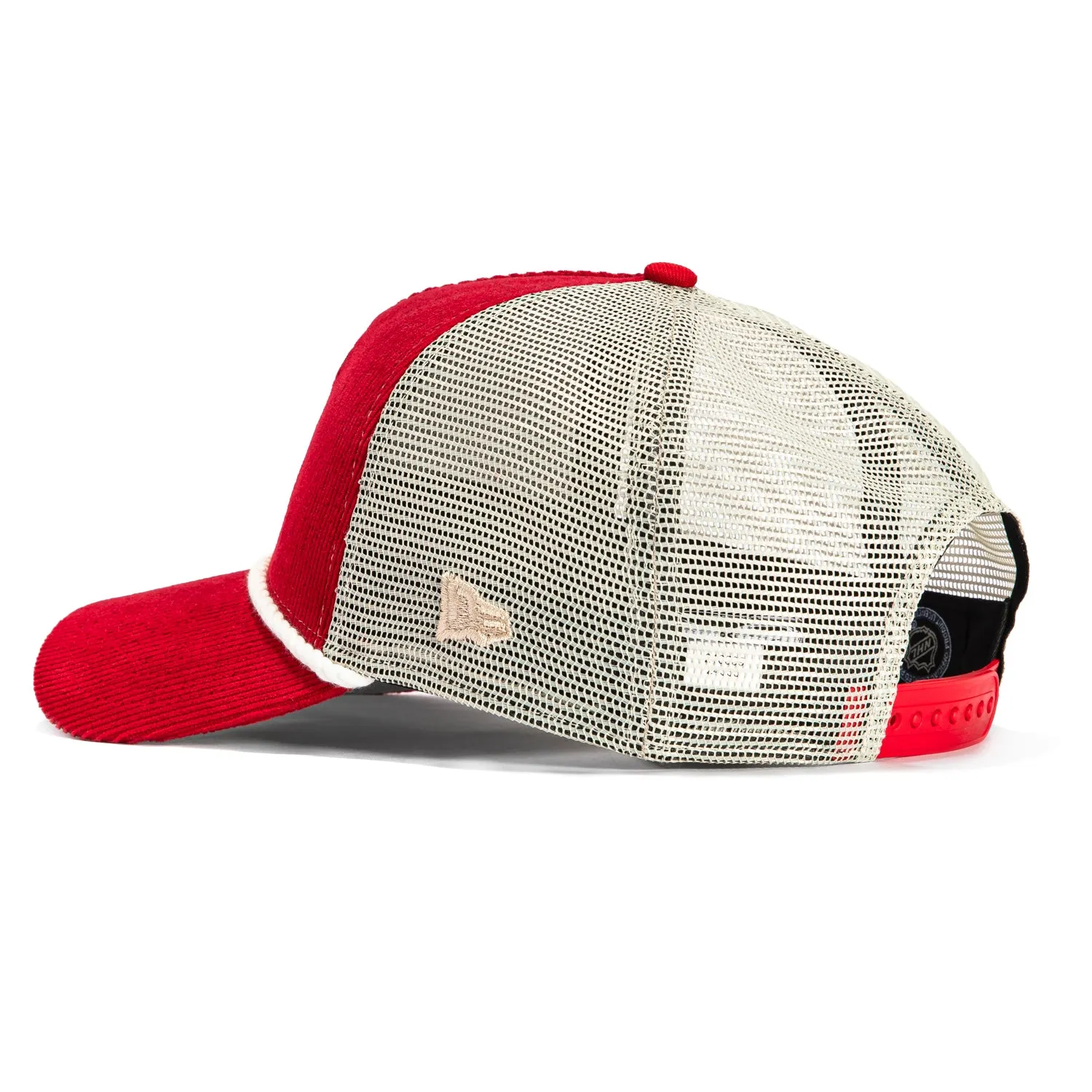 New Era 9Forty A-Frame Corduroy Rope New Jersey Devils Logo Patch Snapback Trucker Hat - Red. Stone