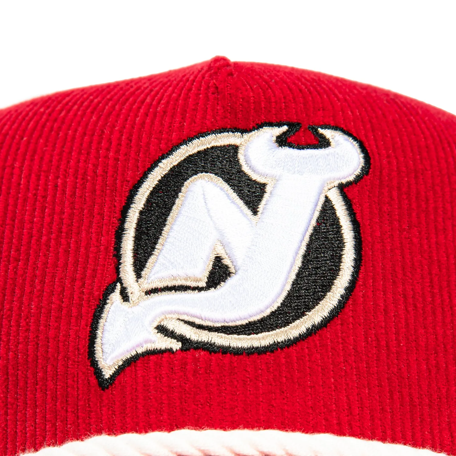 New Era 9Forty A-Frame Corduroy Rope New Jersey Devils Logo Patch Snapback Trucker Hat - Red. Stone