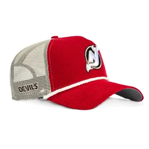 New Era 9Forty A-Frame Corduroy Rope New Jersey Devils Logo Patch Snapback Trucker Hat - Red. Stone