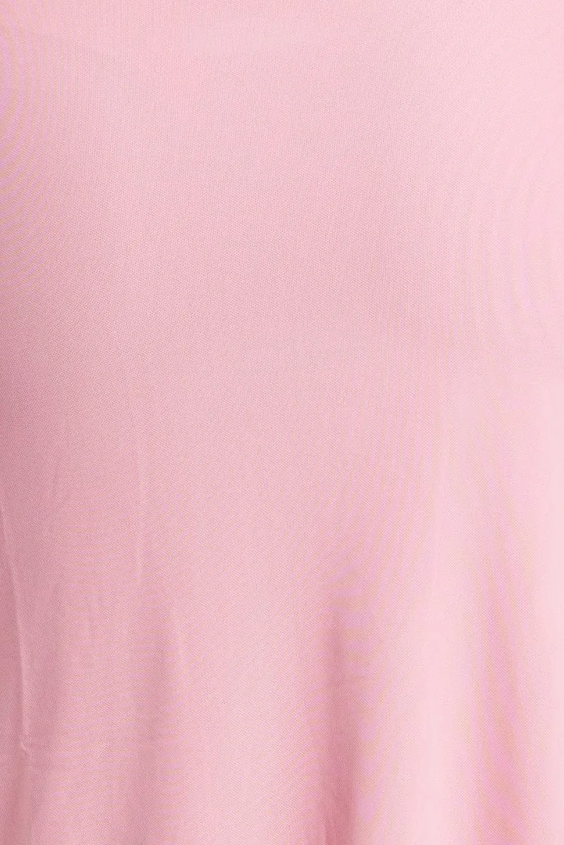 Pink Bodycon Dress Sleeveless Ruffle Mesh