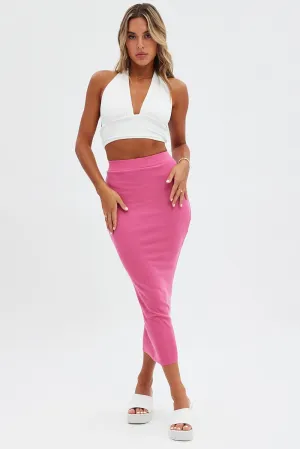 Pink Midi Skirt Front Split Jersey