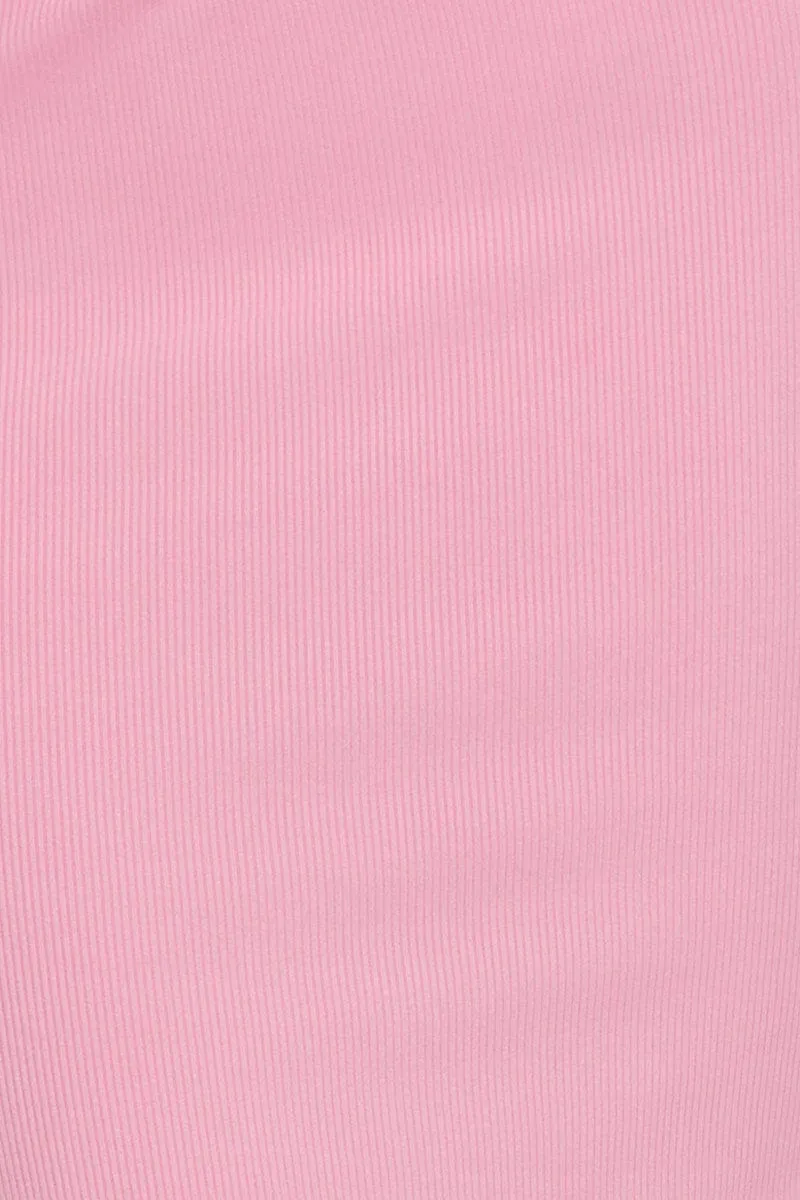 Pink Midi Skirt Rig Detailed Ribbed Jersey