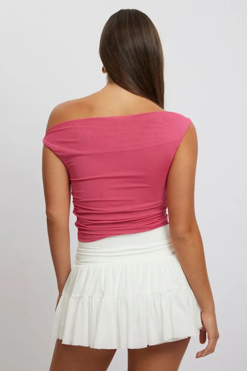 Pink Off Shoulder Top Mesh