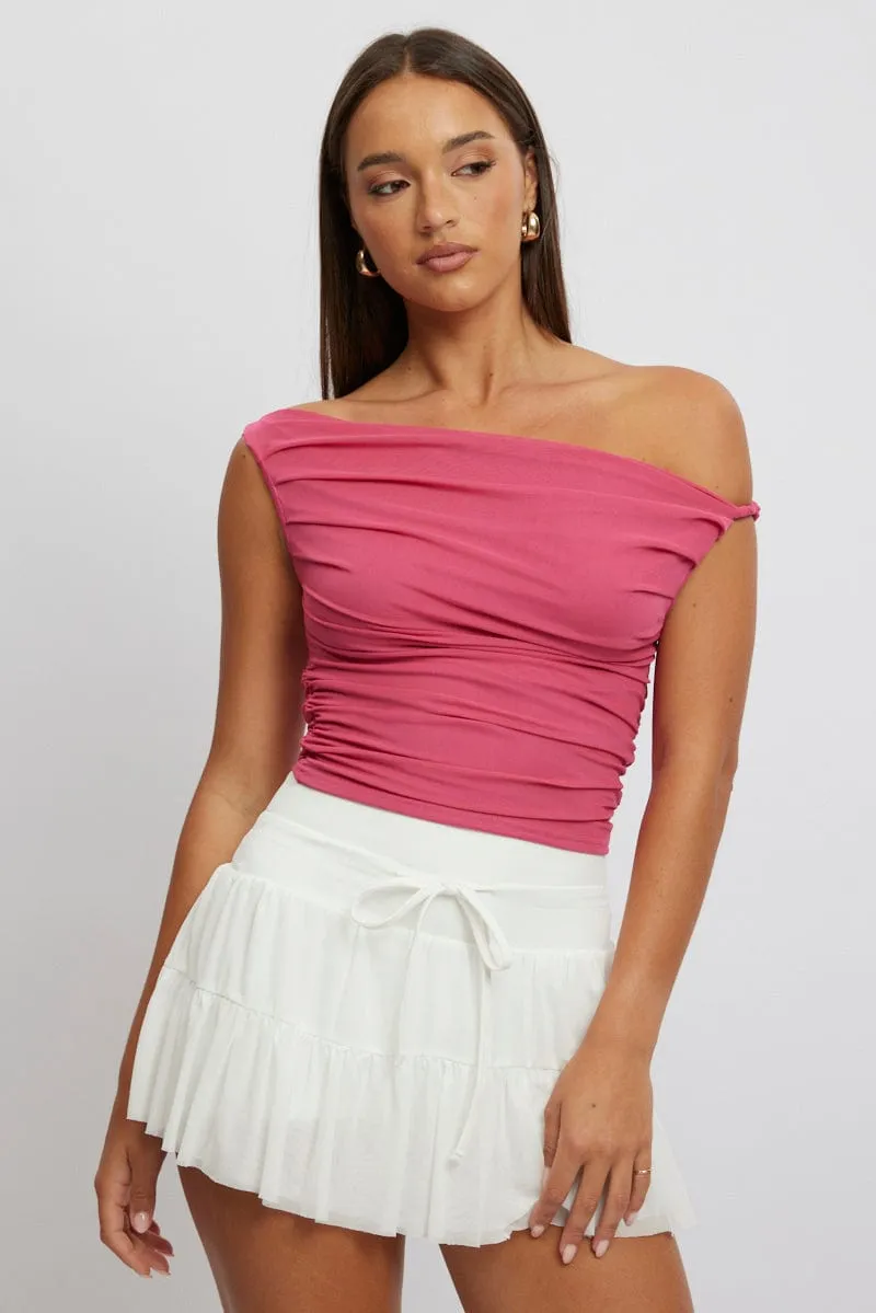 Pink Off Shoulder Top Mesh