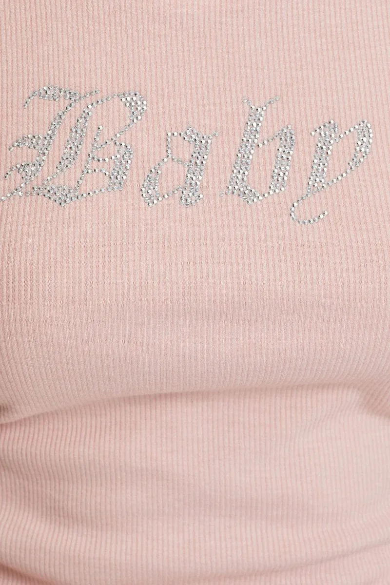 Pink Sleeveless Baby Logo Rib Jersey Ruched Bodycon Min