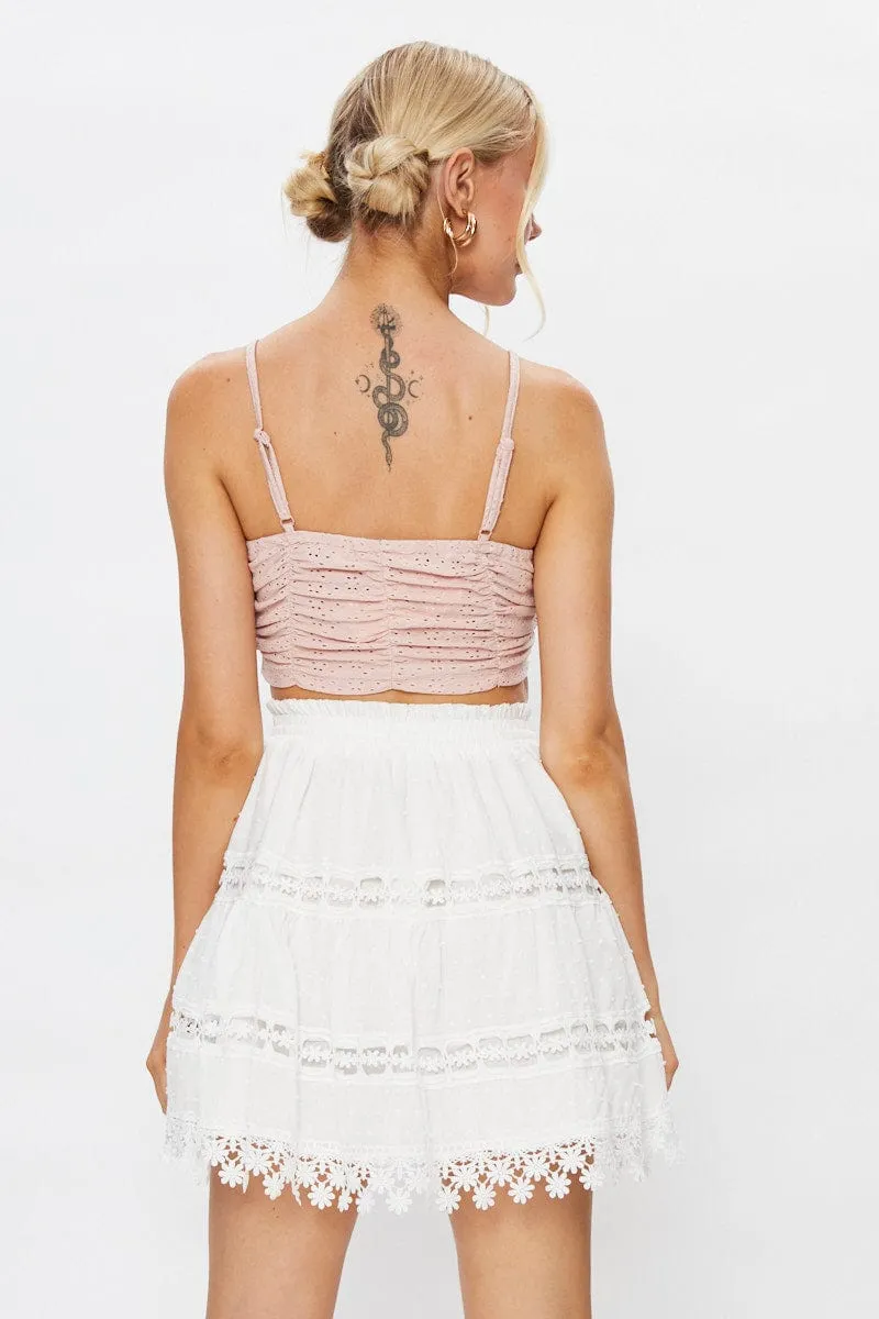 Pink Spaghetti Strap Jersey Eyelet Ruching With Drawcord