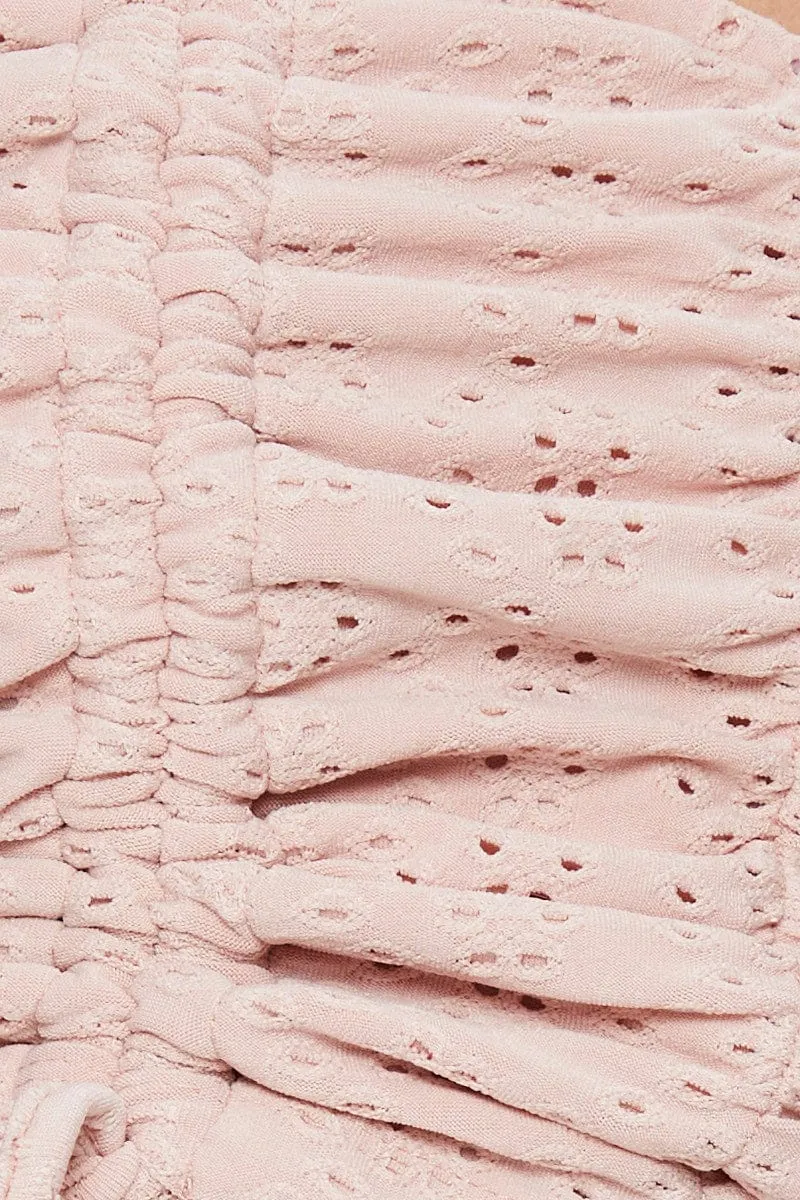Pink Spaghetti Strap Jersey Eyelet Ruching With Drawcord