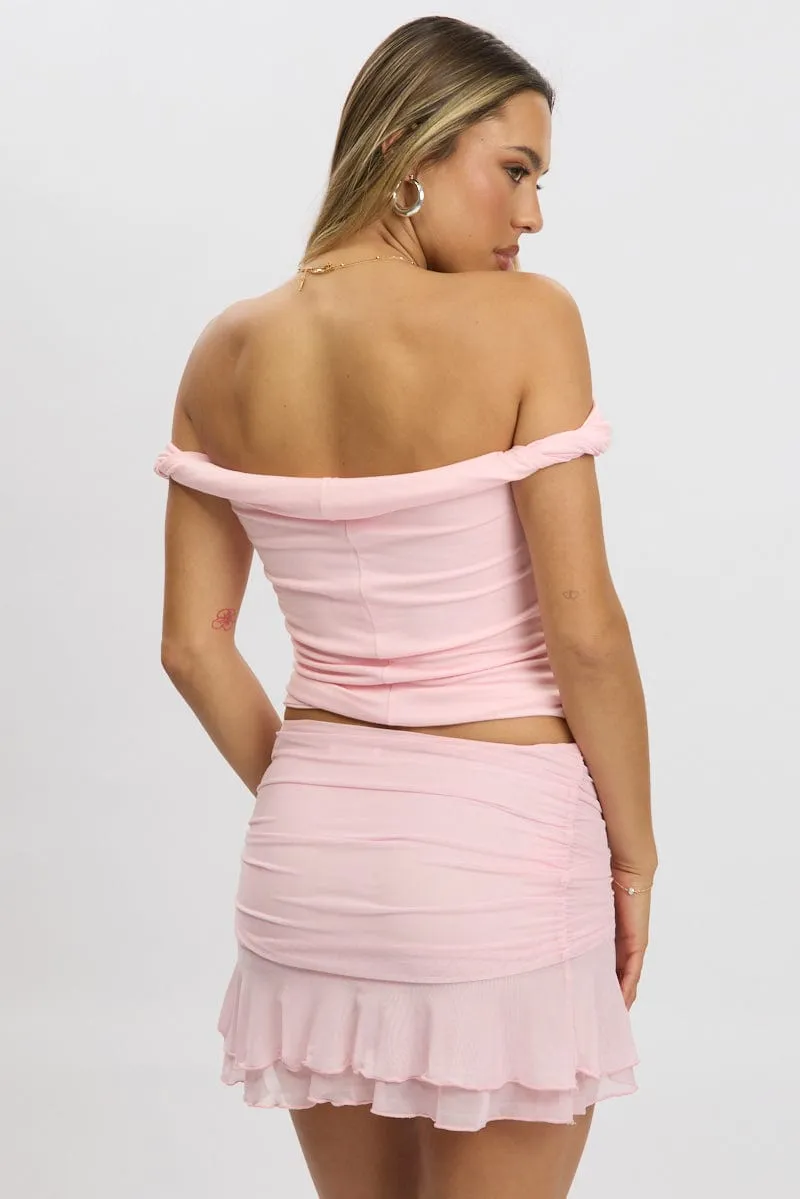Pink Twist Top Off Shoulder