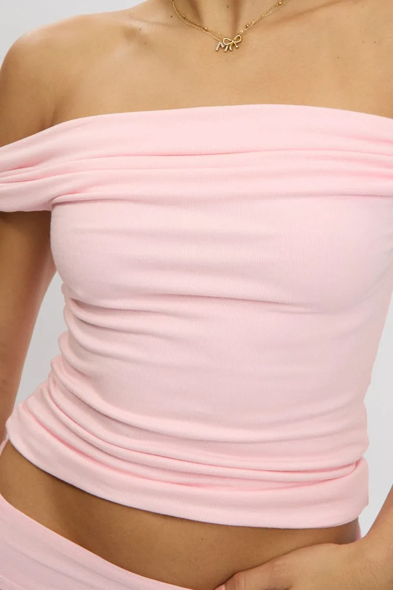 Pink Twist Top Off Shoulder