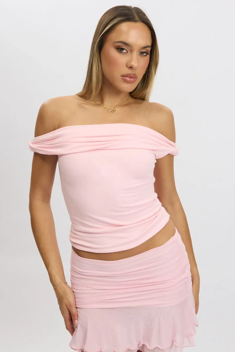 Pink Twist Top Off Shoulder