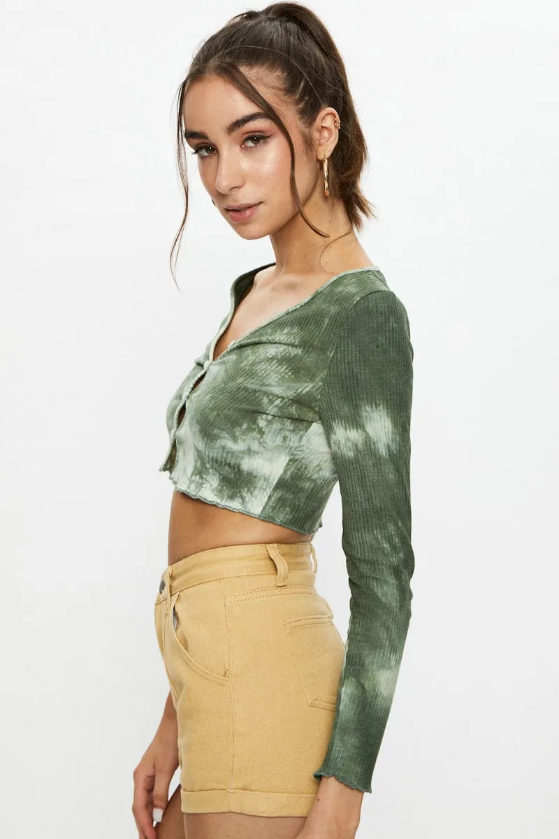 Print Tie Dye Button Front Top