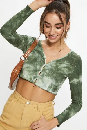 Print Tie Dye Button Front Top