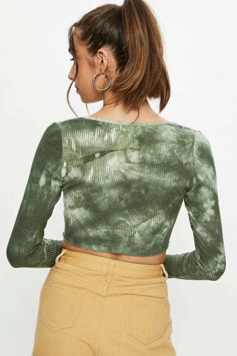 Print Tie Dye Button Front Top