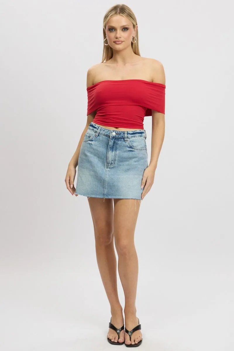 Red Off Shoulder Top Jersey