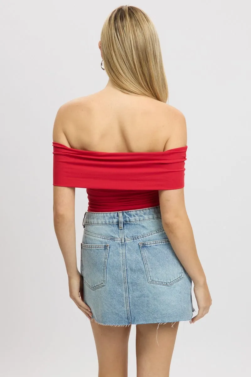 Red Off Shoulder Top Jersey