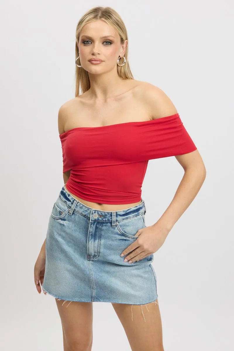 Red Off Shoulder Top Jersey