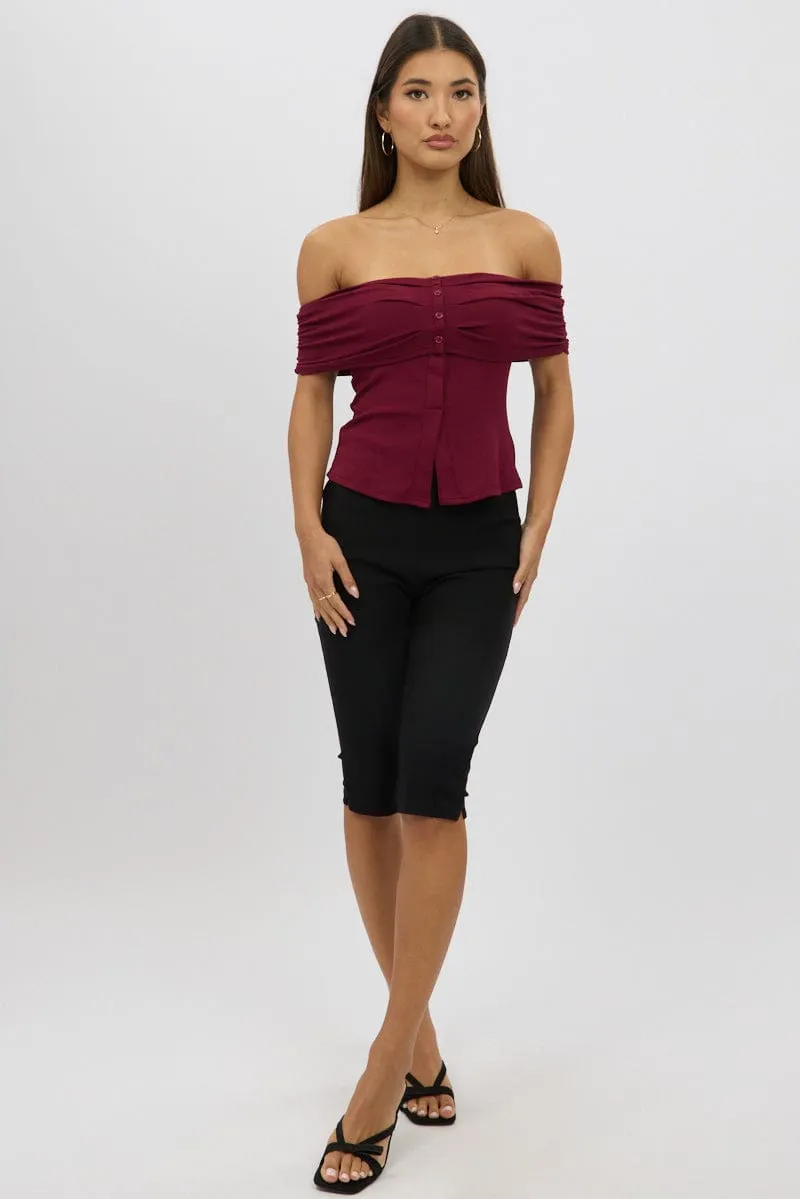 Red Off Shoulder Top Rib