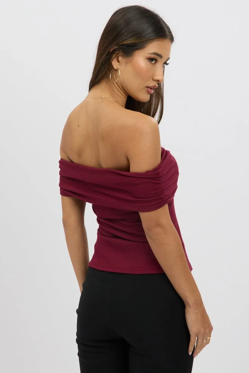 Red Off Shoulder Top Rib
