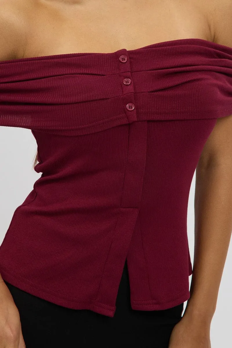Red Off Shoulder Top Rib