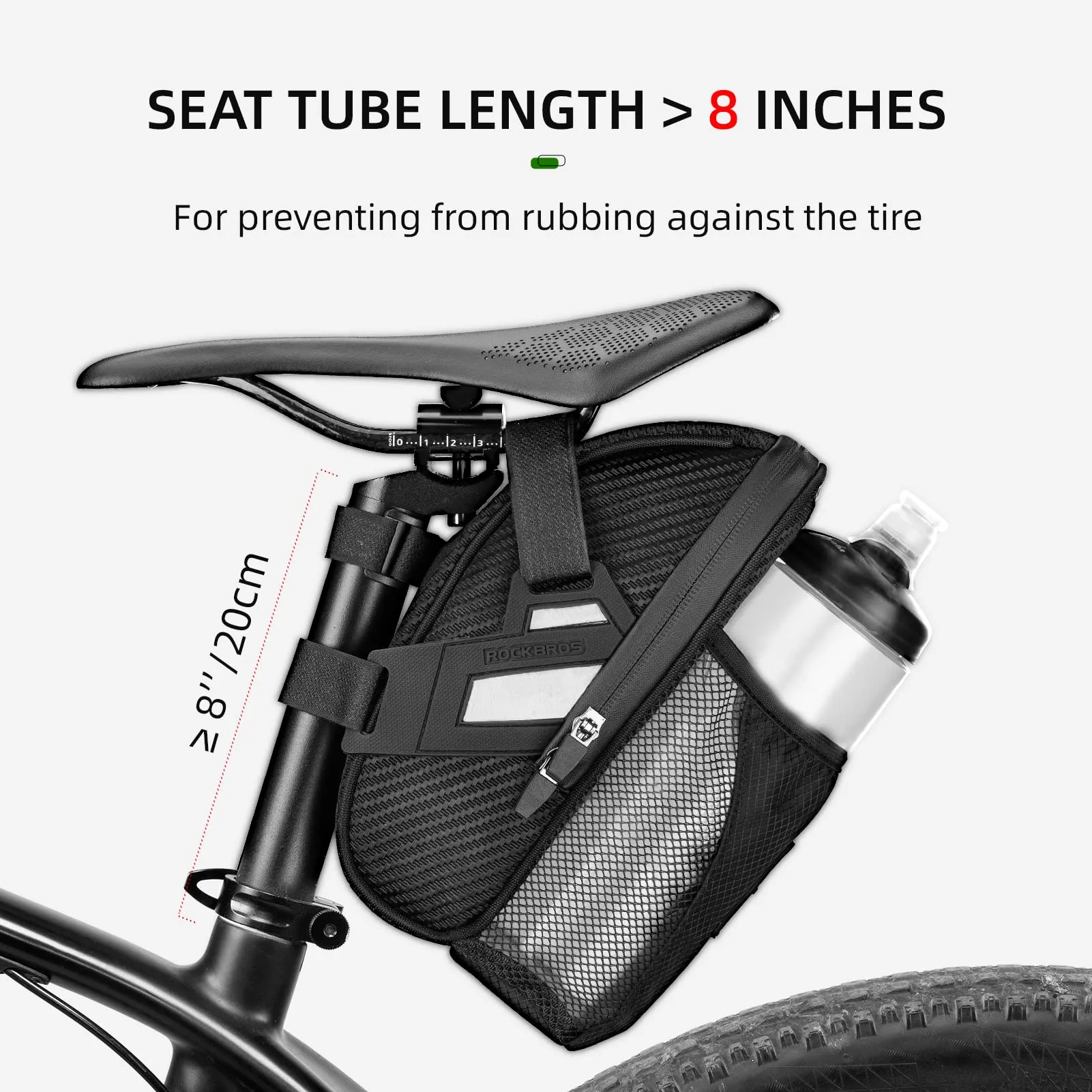 ROCKBROS Waterproof Bike Saddle Bag with Water Bottle Pouch, Under Seat Storage for Mountain and Road Bikes