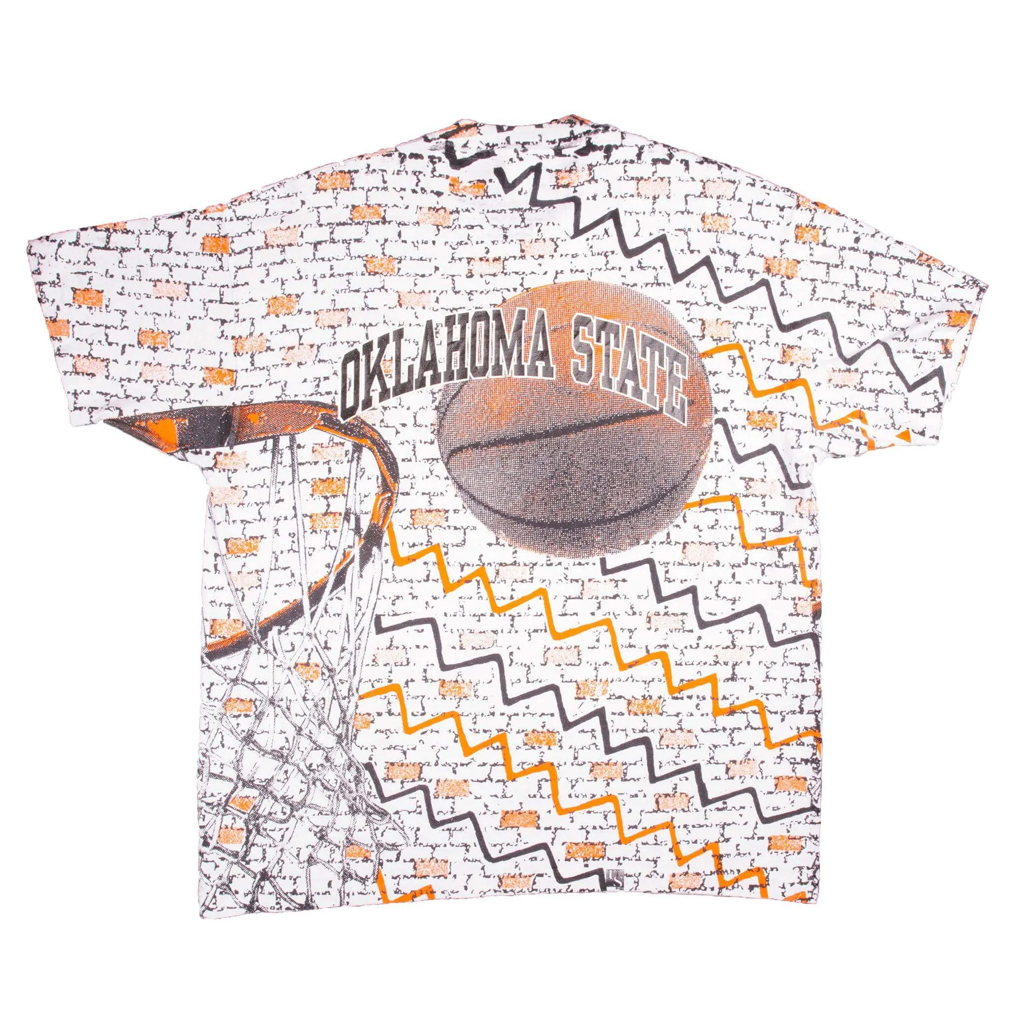 VINTAGE ALL OVER PRINT OKLAHOMA STATE BASKETBALL TEE SHIRT 1990S XL MADE USA