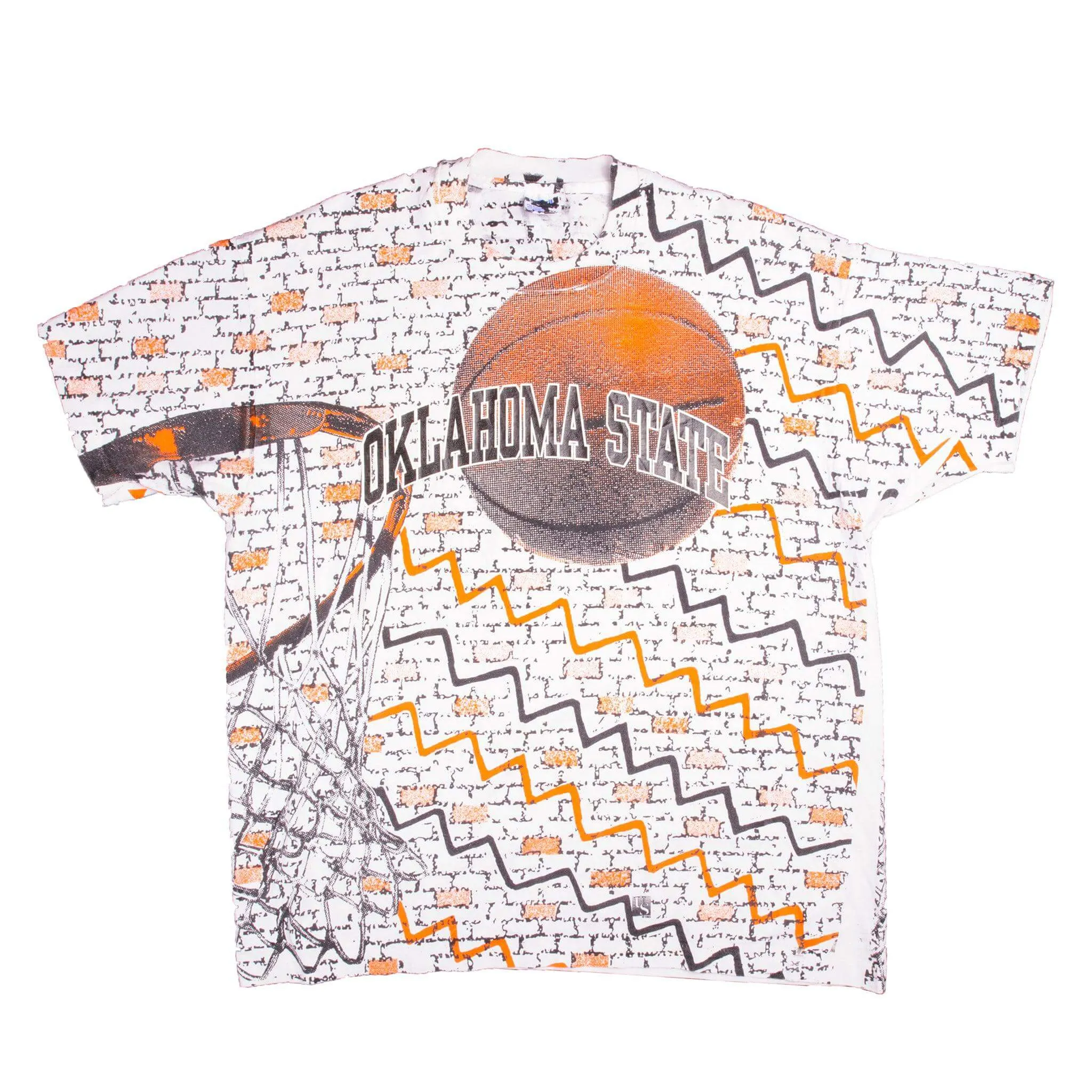 VINTAGE ALL OVER PRINT OKLAHOMA STATE BASKETBALL TEE SHIRT 1990S XL MADE USA