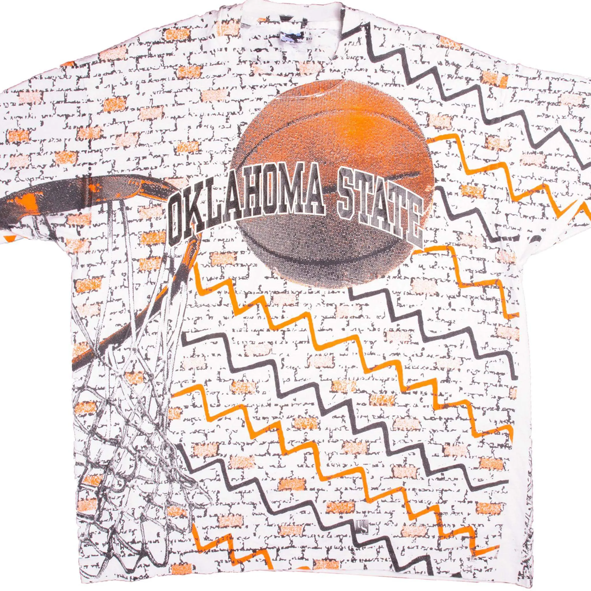 VINTAGE ALL OVER PRINT OKLAHOMA STATE BASKETBALL TEE SHIRT 1990S XL MADE USA