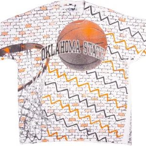 VINTAGE ALL OVER PRINT OKLAHOMA STATE BASKETBALL TEE SHIRT 1990S XL MADE USA