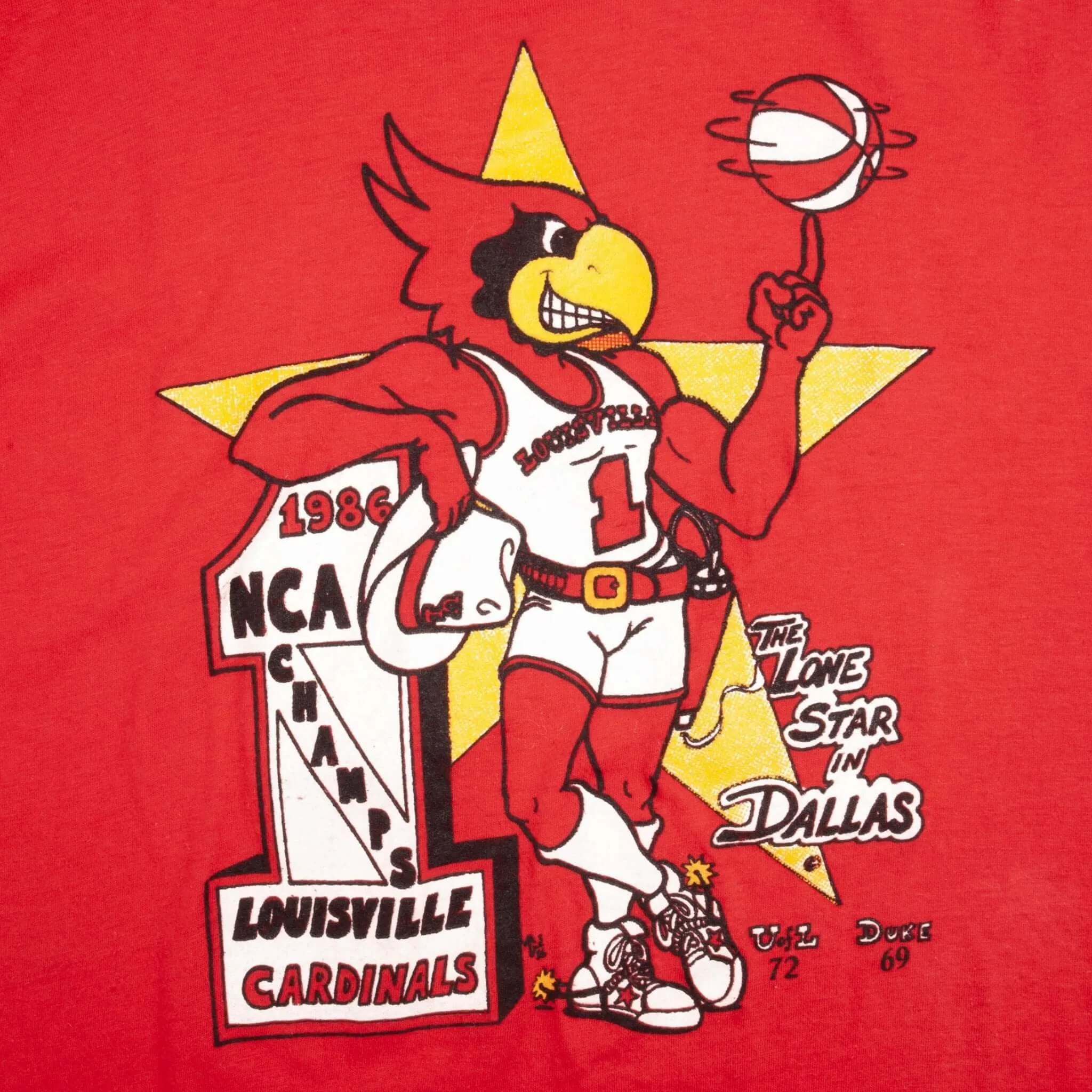 VINTAGE LOUISVILLE CARDINALS BASKETBALL TEE SHIRT 1986 SIZE LARGE MADE IN USA