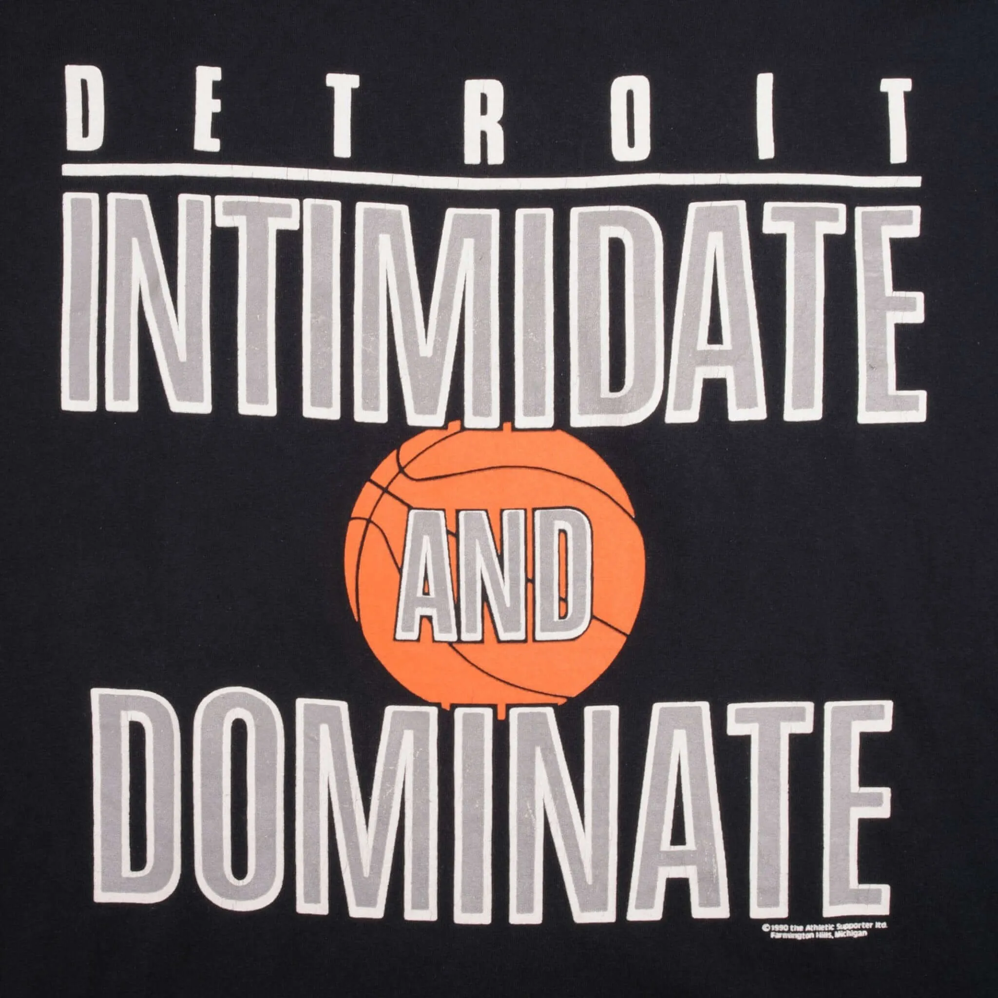 VINTAGE NBA DETROIT PISTONS INTIMIDATE & DOMINATE 1990S TEE SHIRT LARGE MADE USA