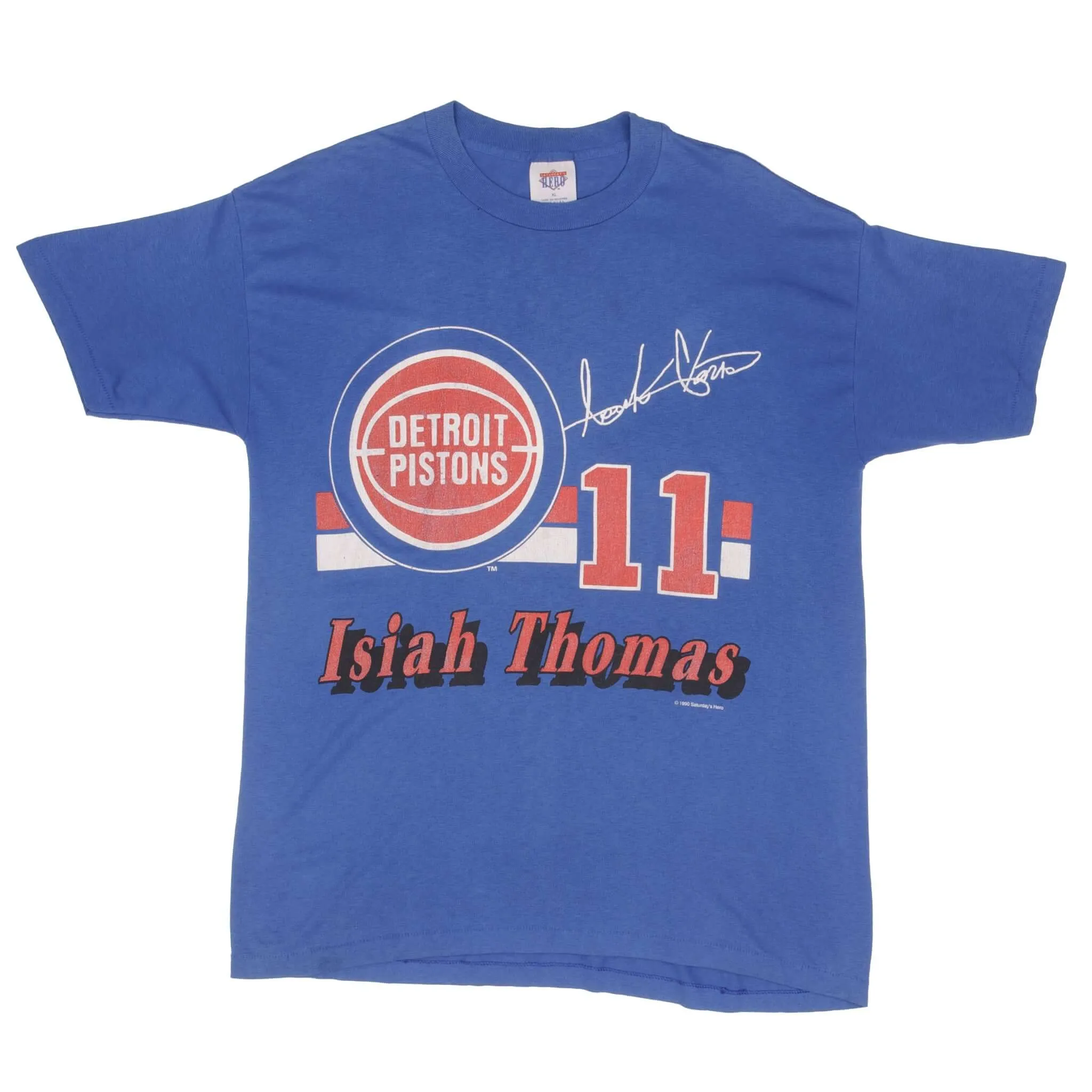 VINTAGE NBA DETROIT PISTONS ISIAH THOMAS 1990 TEE SHIRT SIZE LARGE MADE IN USA