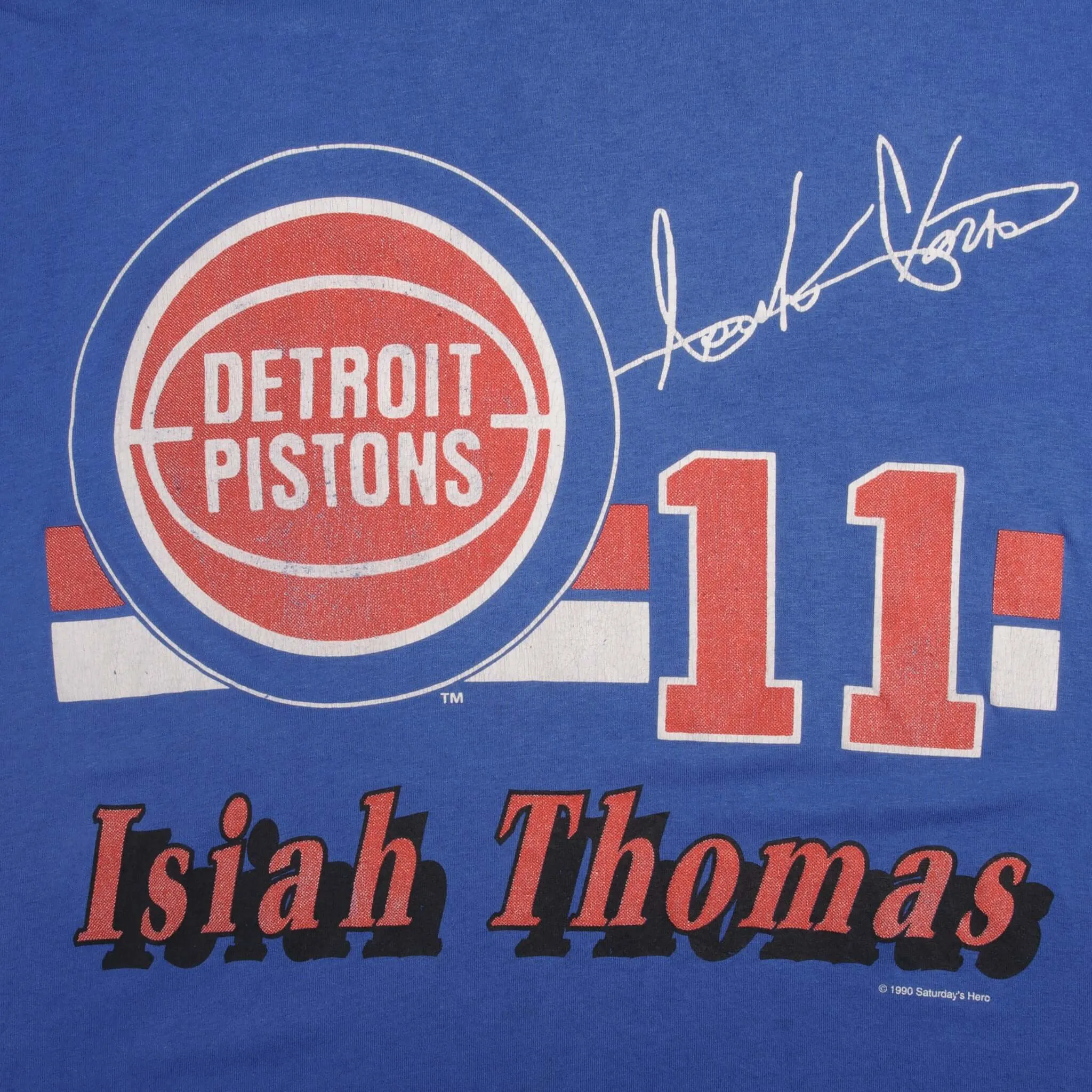VINTAGE NBA DETROIT PISTONS ISIAH THOMAS 1990 TEE SHIRT SIZE LARGE MADE IN USA