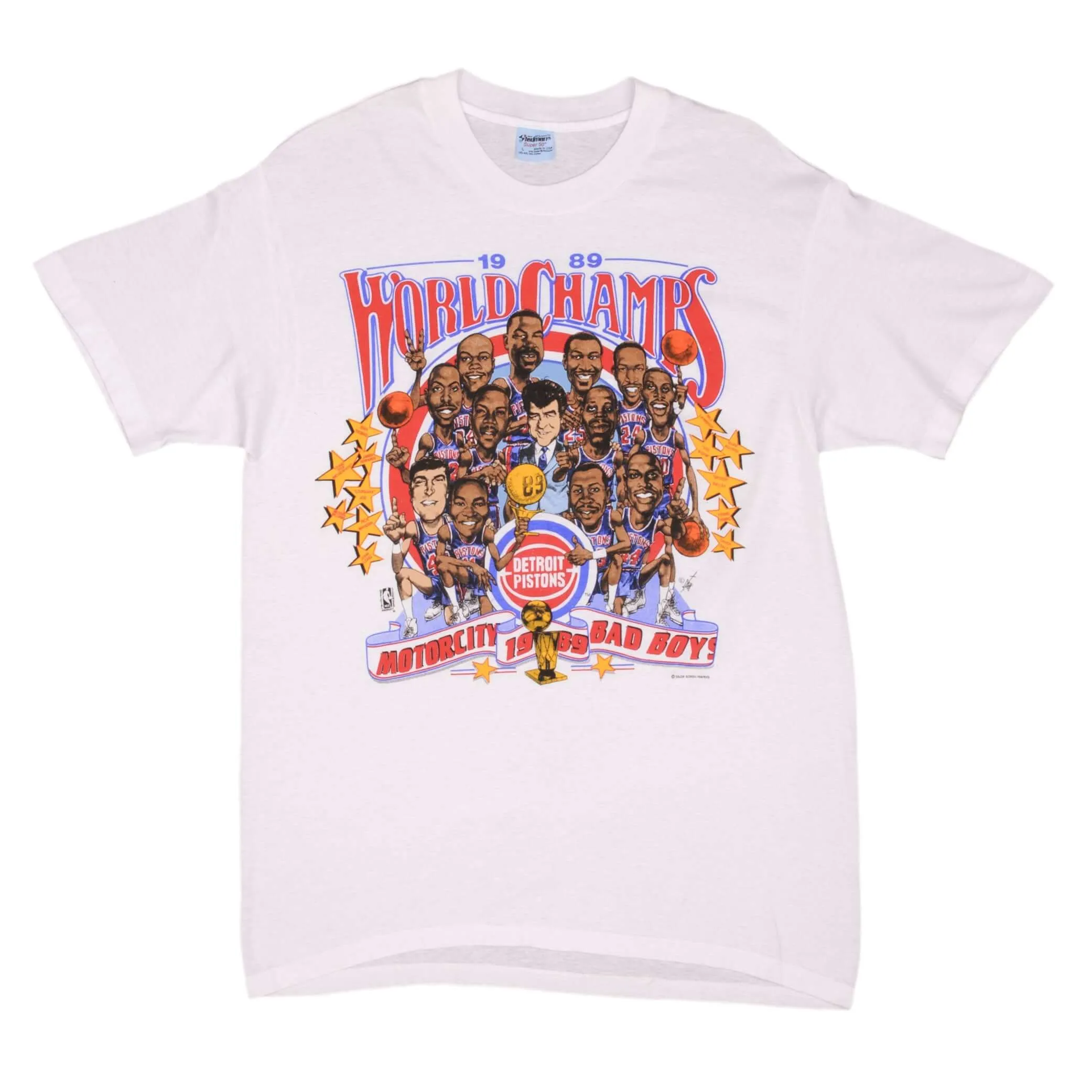 VINTAGE NBA DETROIT PISTONS WORLD CHAMPIONS 1989 TEE SHIRT MEDIUM MADE IN USA