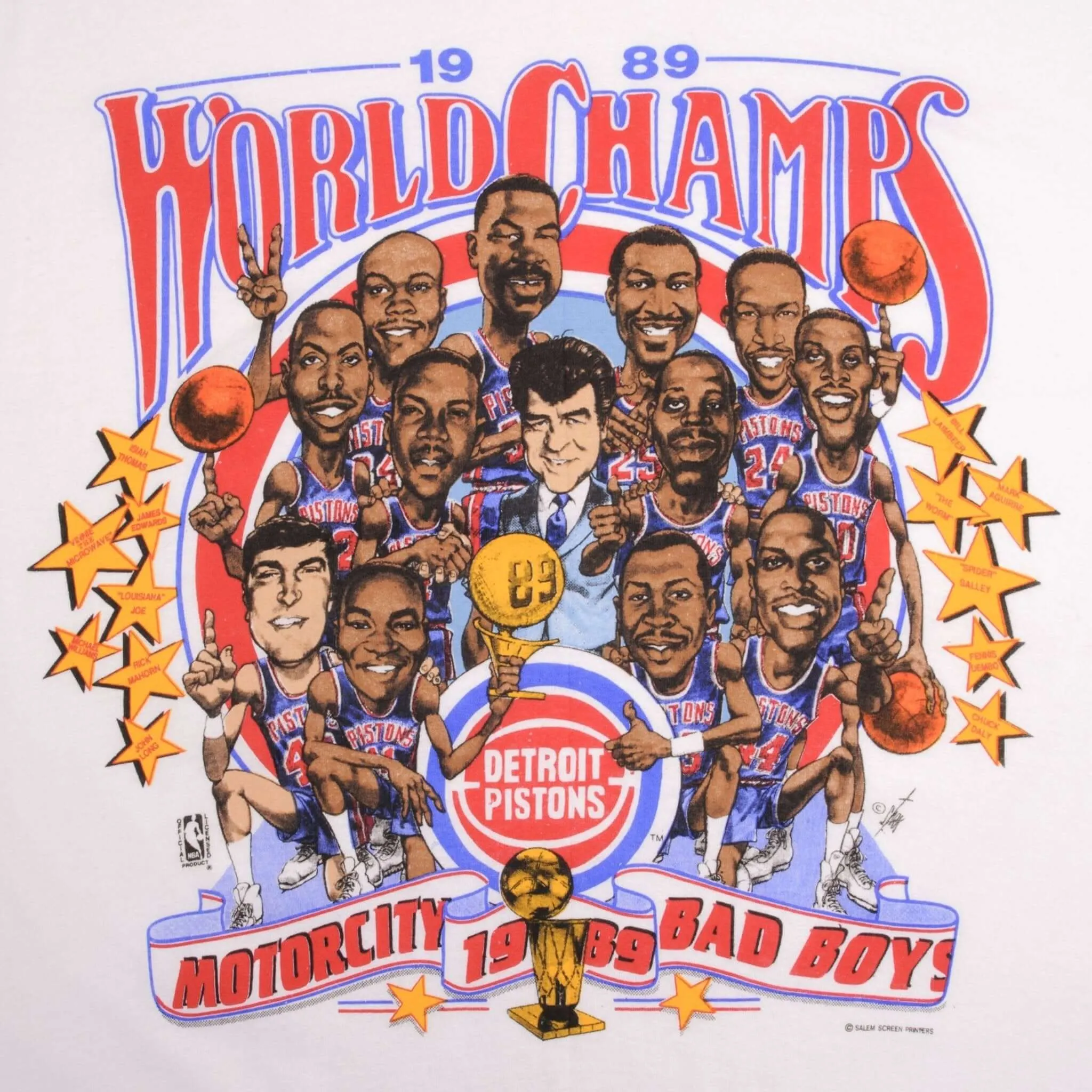 VINTAGE NBA DETROIT PISTONS WORLD CHAMPIONS 1989 TEE SHIRT MEDIUM MADE IN USA