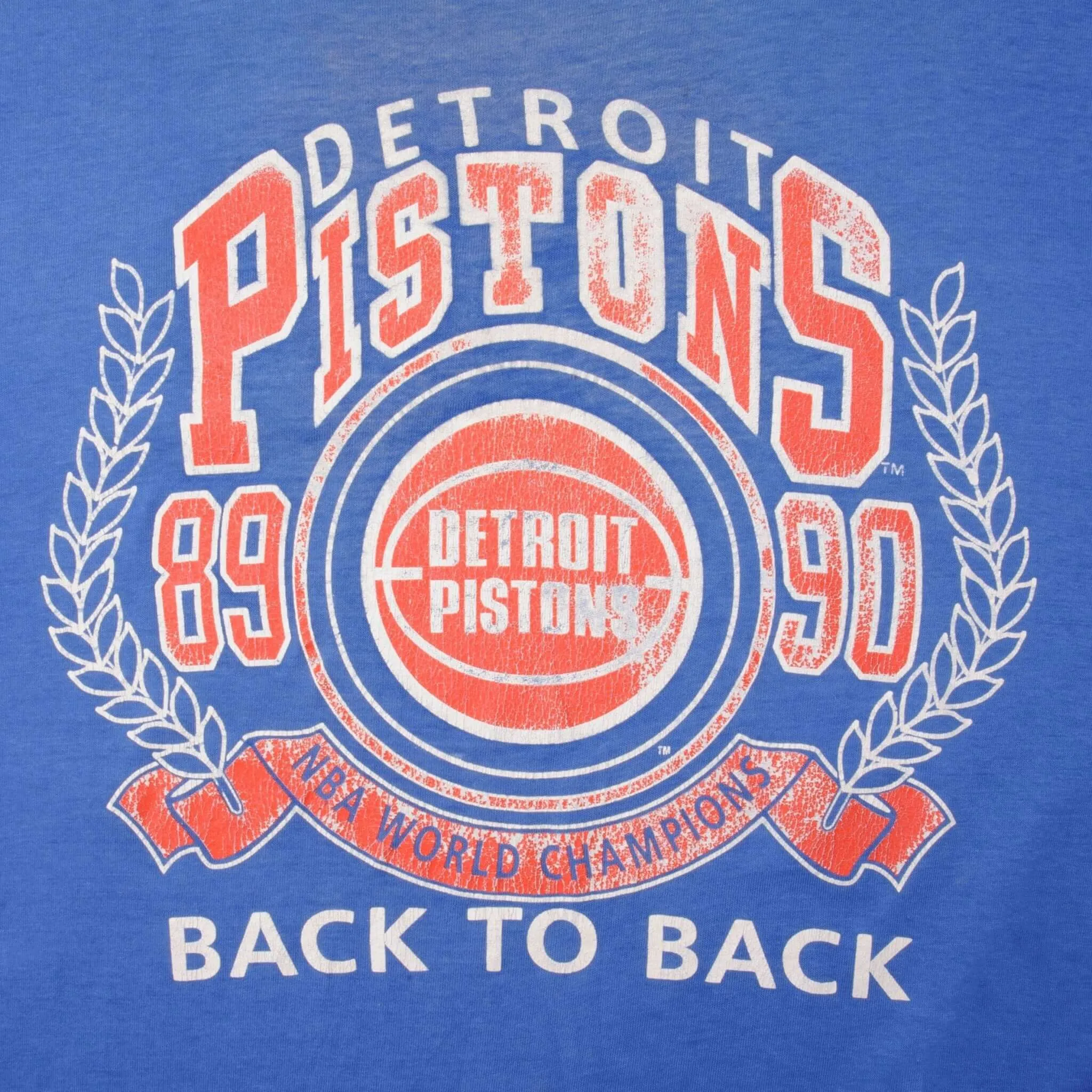 VINTAGE NBA DETROIT PISTONS WORLD CHAMPIONS TEE SHIRT 1990 LARGE MADE USA