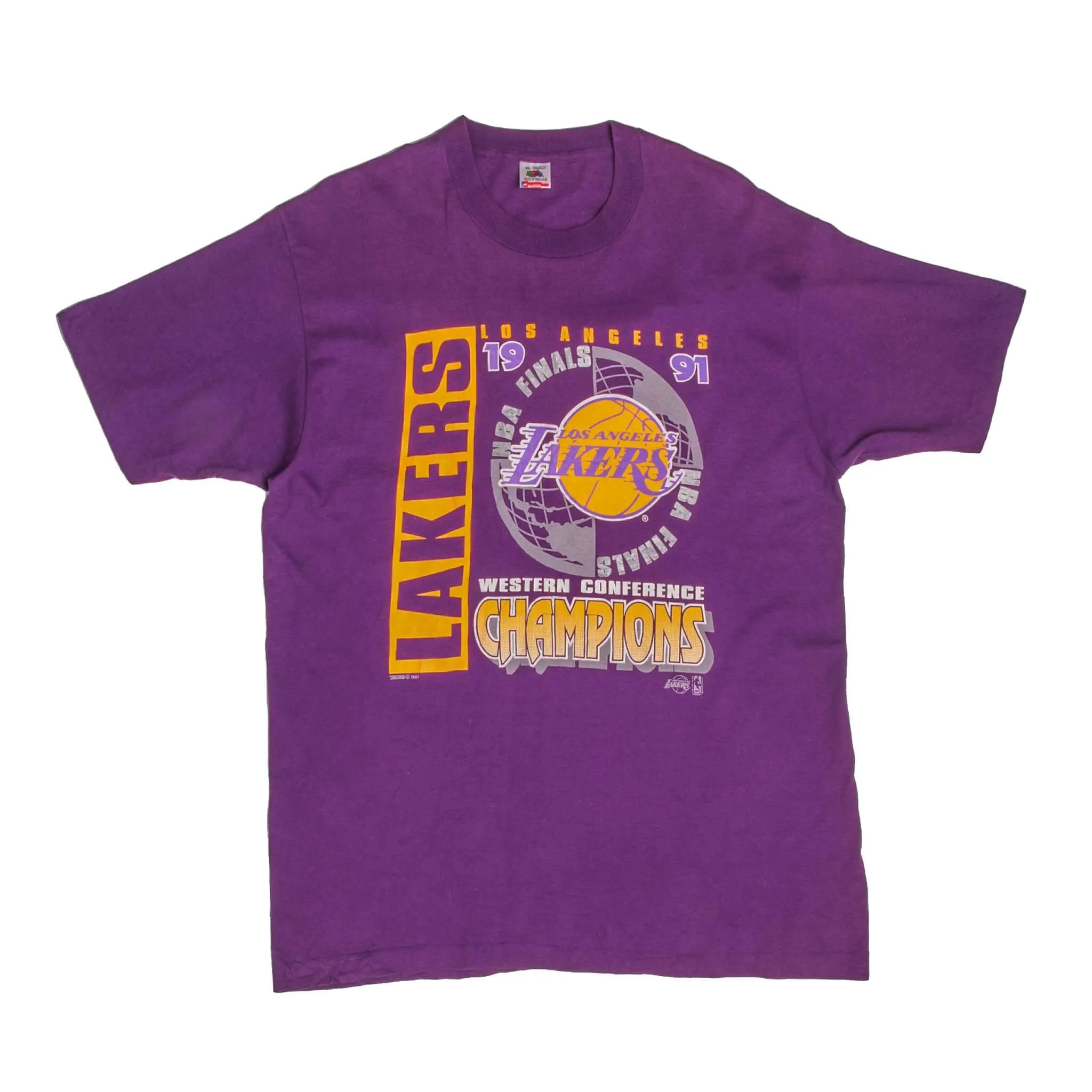VINTAGE NBA LOS ANGELES LAKERS WESTERN CONF CHAMPIONS 1991 TEE SHIRT XL MADE USA
