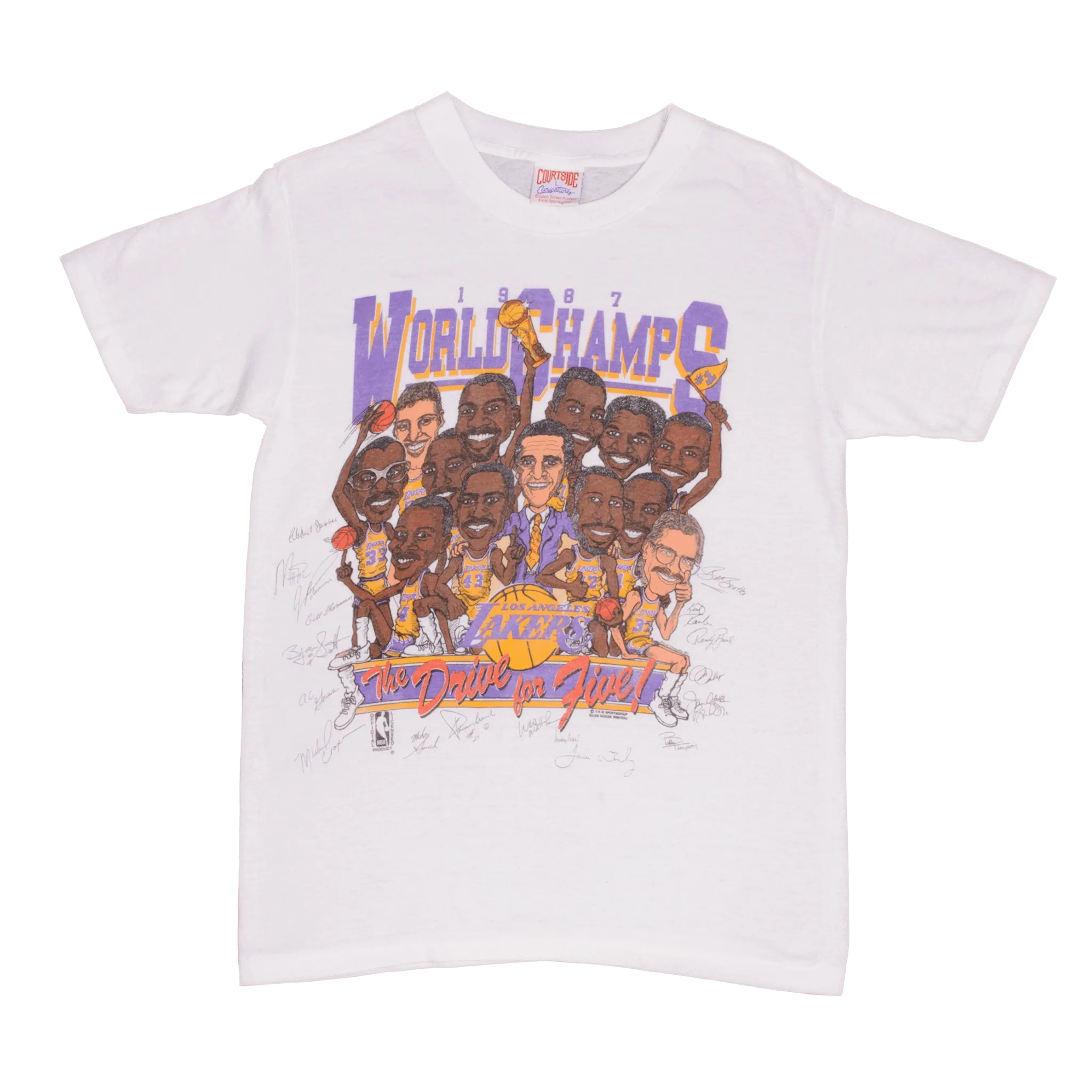 VINTAGE NBA LOS ANGELES LAKERS WORLD CHAMPS 1987 TEE SHIRT MEDIUM MADE USA