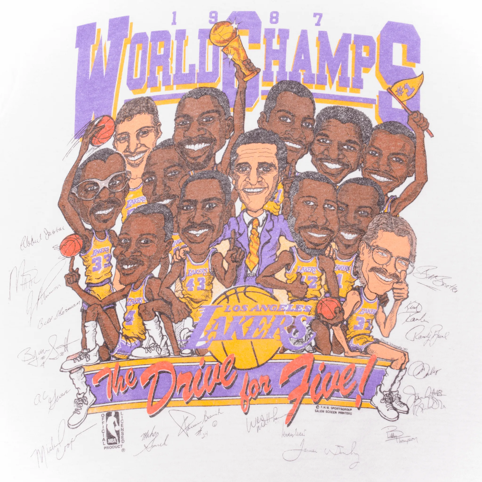 VINTAGE NBA LOS ANGELES LAKERS WORLD CHAMPS 1987 TEE SHIRT MEDIUM MADE USA