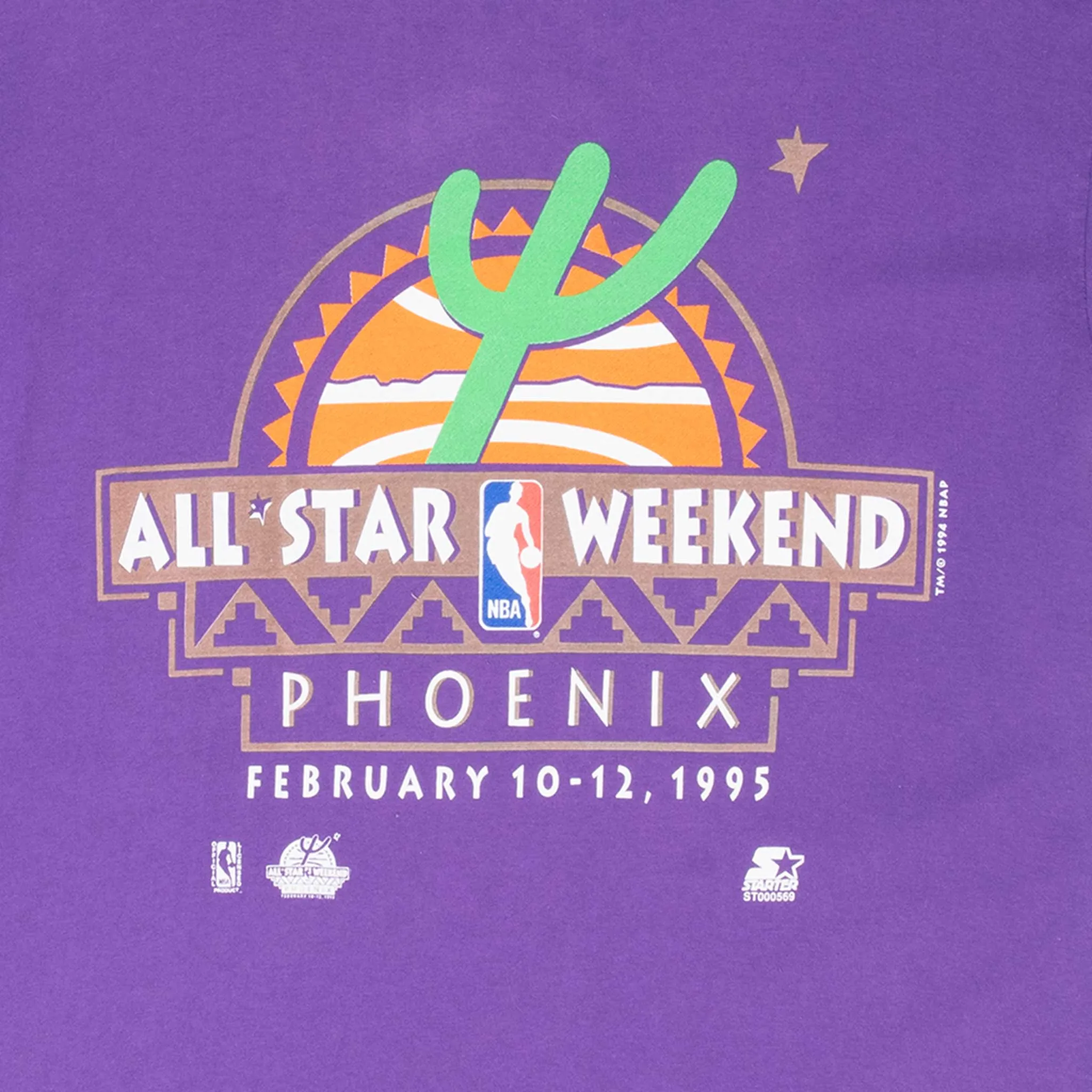VINTAGE NBA PHOENIX SUNS ALL STAR WEEKEND 1995 PURPLE TEE SHIRT LARGE MADE USA