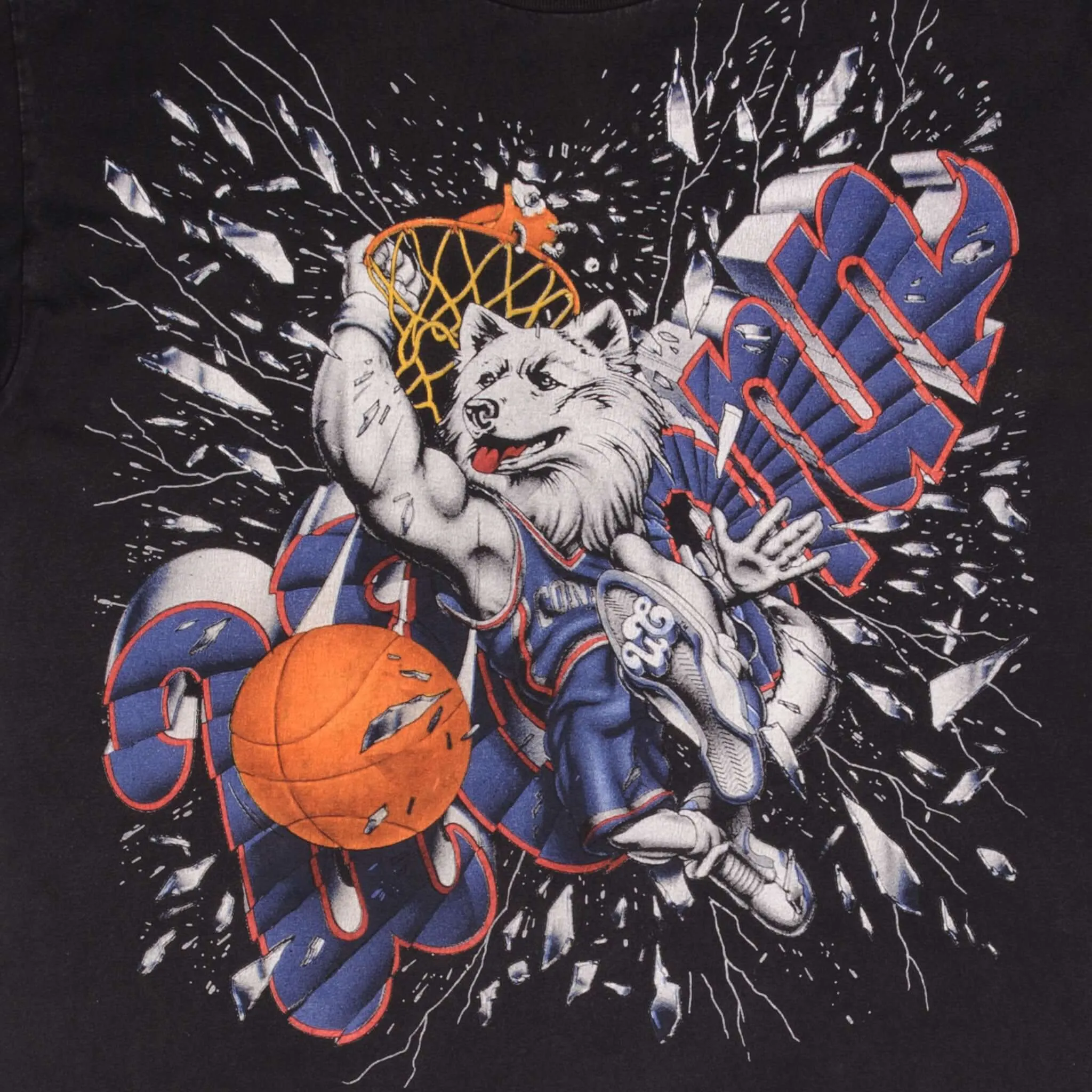 VINTAGE NCAA UCONN HUSKIES BASKETBALL 1990S TEE SHIRT SIZE LARGE MADE IN USA