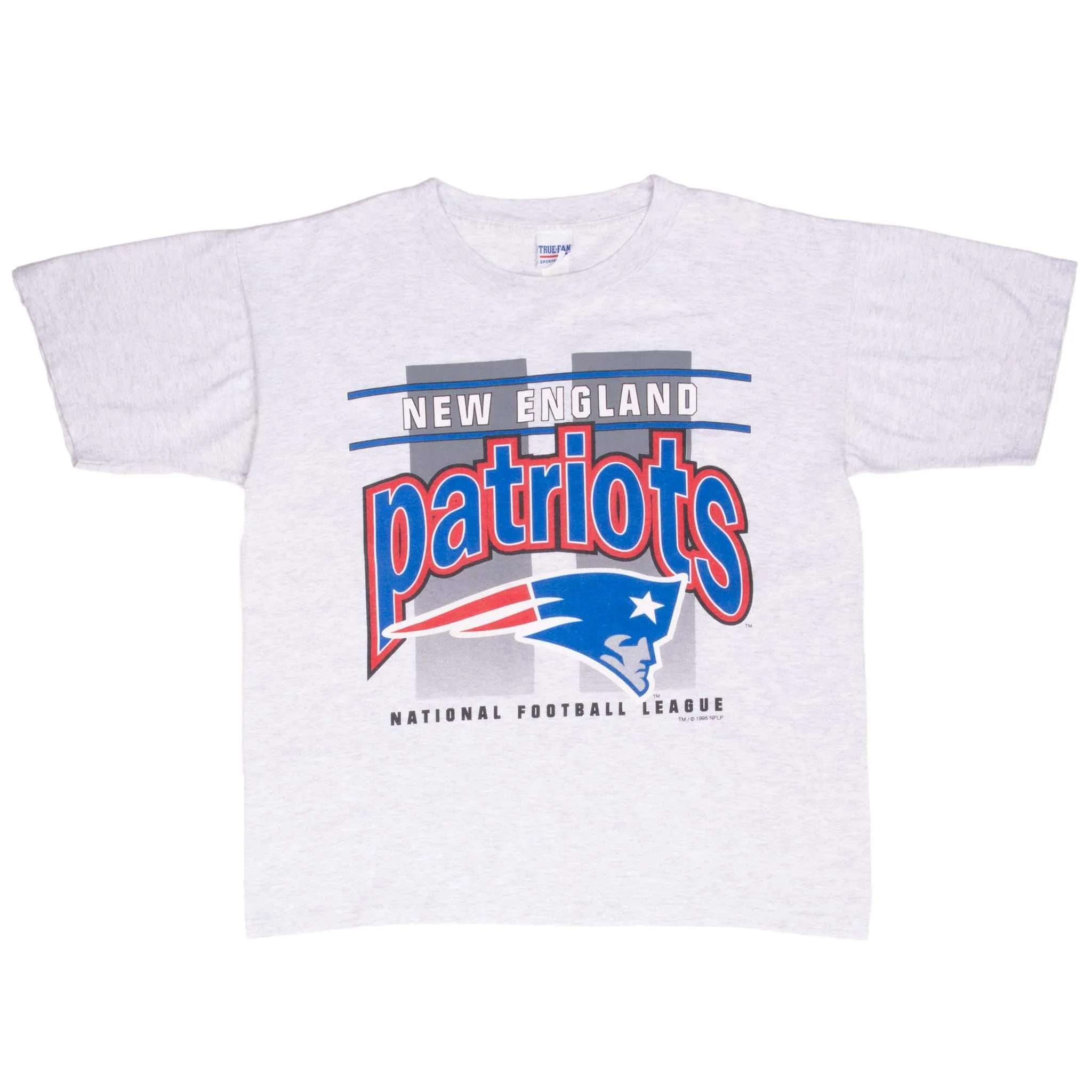 VINTAGE NFL NEW ENGLAND PATRIOTS 1995 GREY TEE SHIRT LARGE