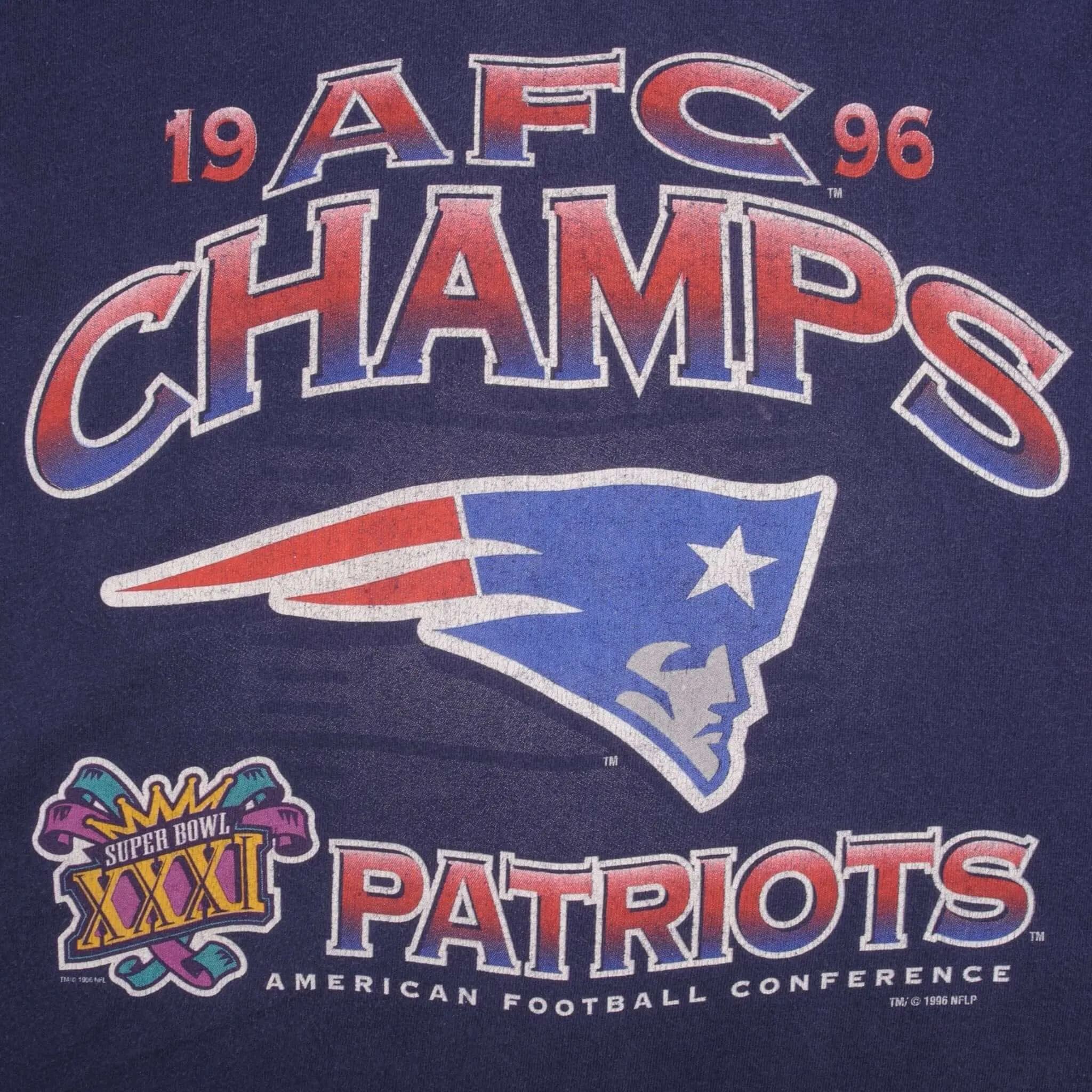 VINTAGE NFL NEW ENGLAND PATRIOTS AFC CHAMPIONS 1996 TEE SHIRT SZE XL MADE IN USA