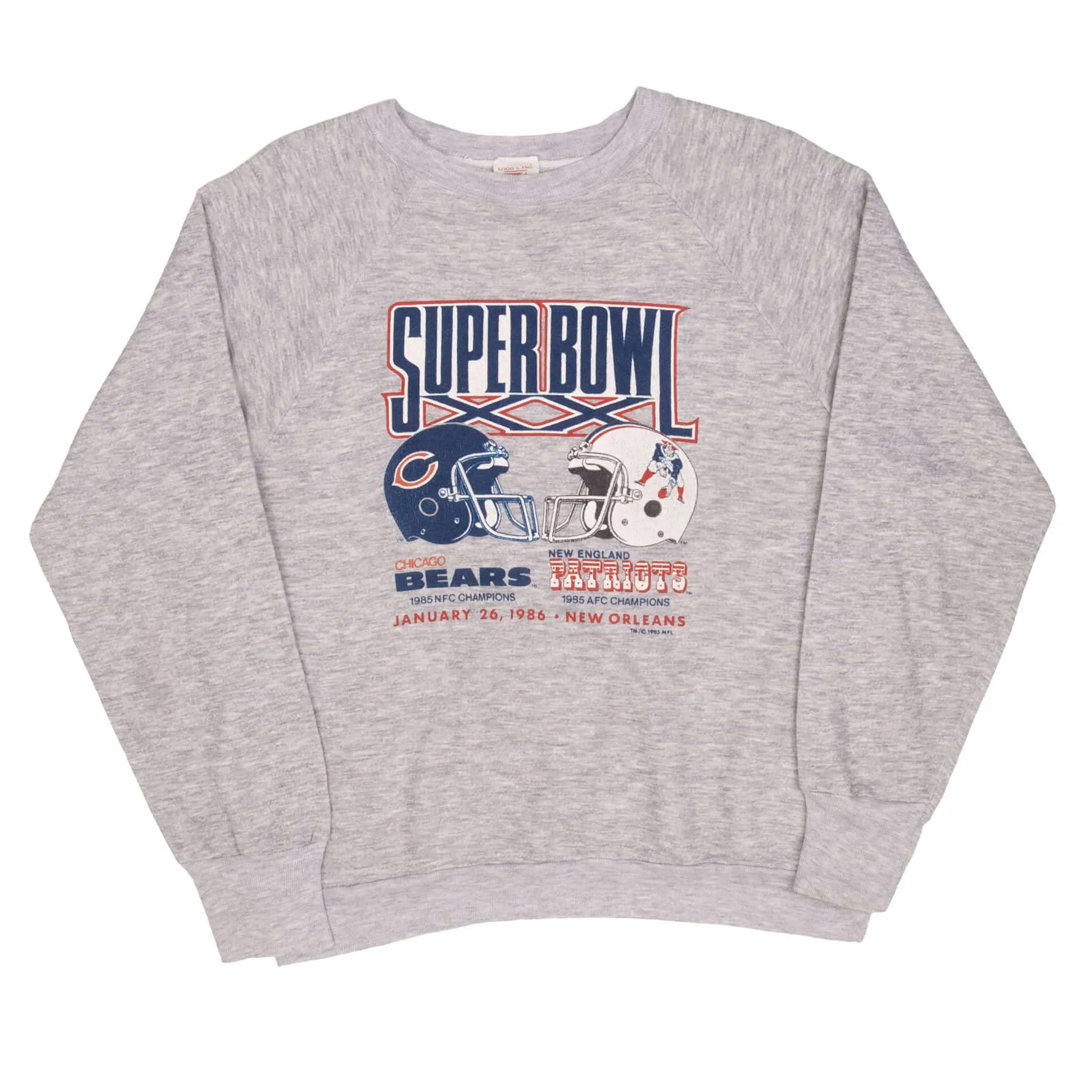 VINTAGE NFL SUPER BOWL BEARS VS PATRIOTS SWEATSHIRT 1986 MEDIUM MADE IN USA