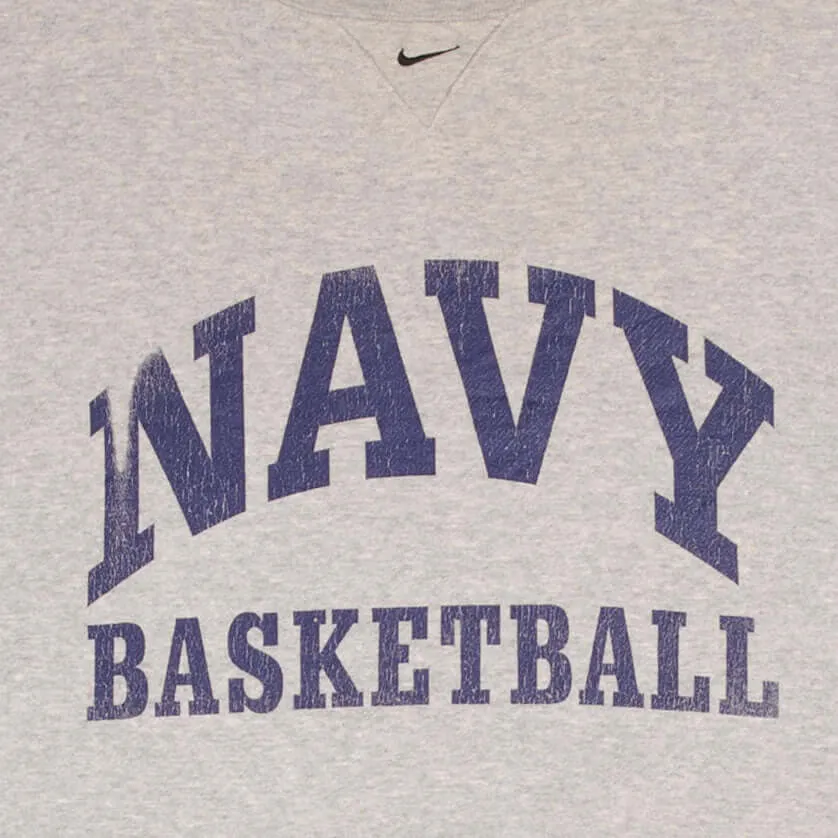VINTAGE NIKE US NAVY BASKETBALL SPELLOUT GREY SWEATSHIRT 1990S SIZE 2XL